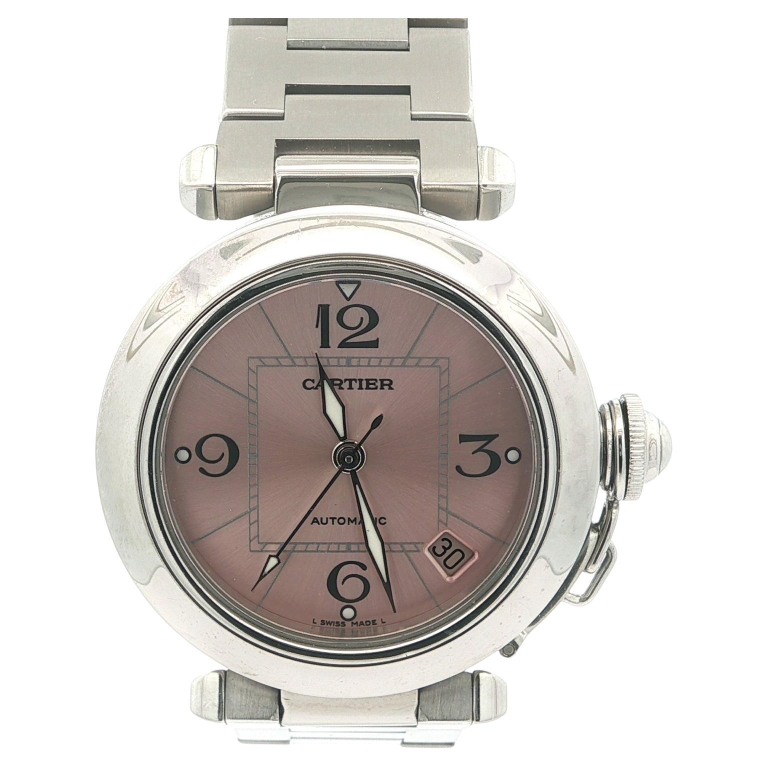 Pasha de Cartier Salmon Pink Dial 35mm Automatic Steel Wrist Watch Ref. 565714LX For Sale