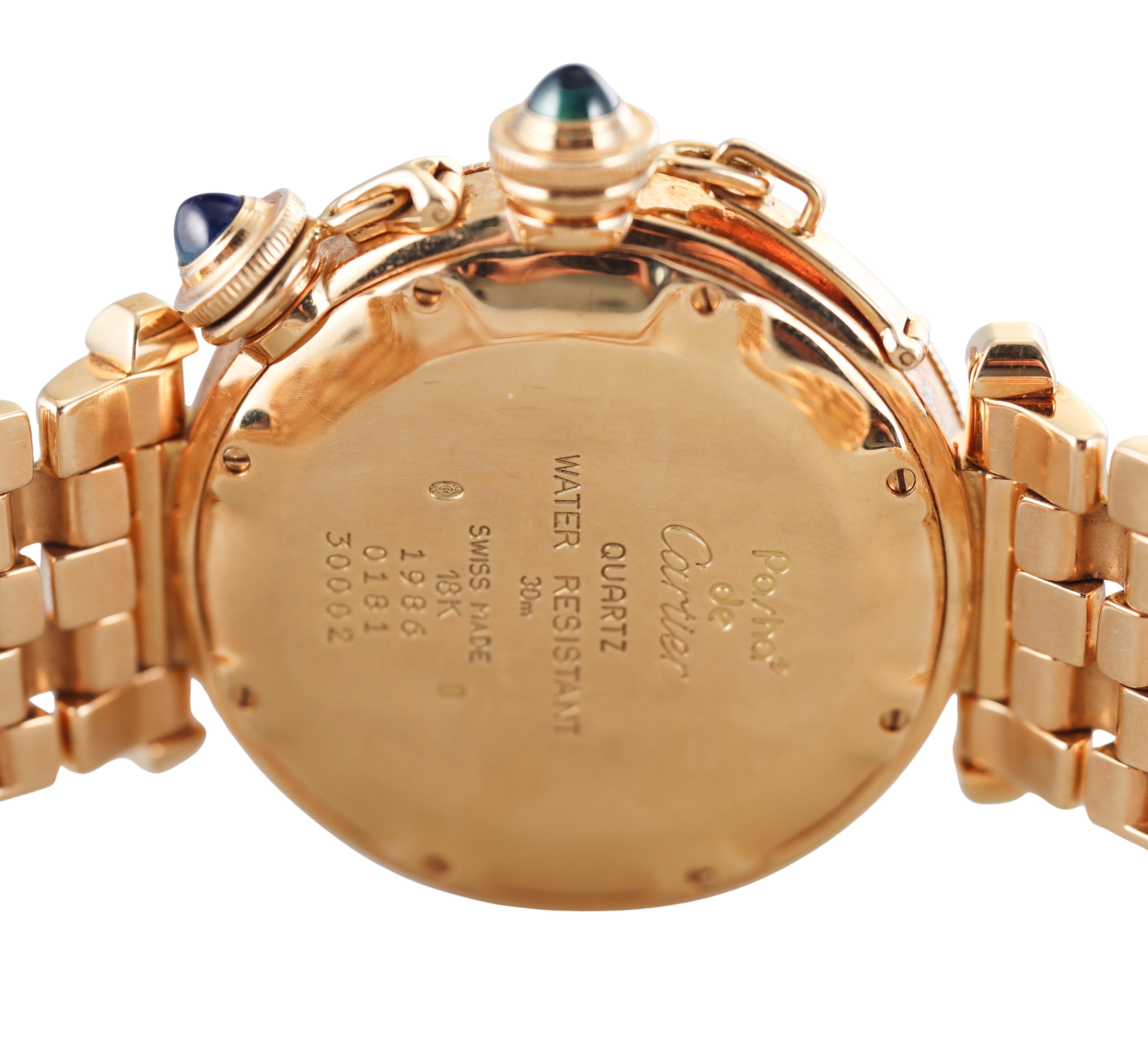 Pasha de Cartier Yellow Gold Moonphase Calendar Chronograph Watch, 1986 For Sale 3