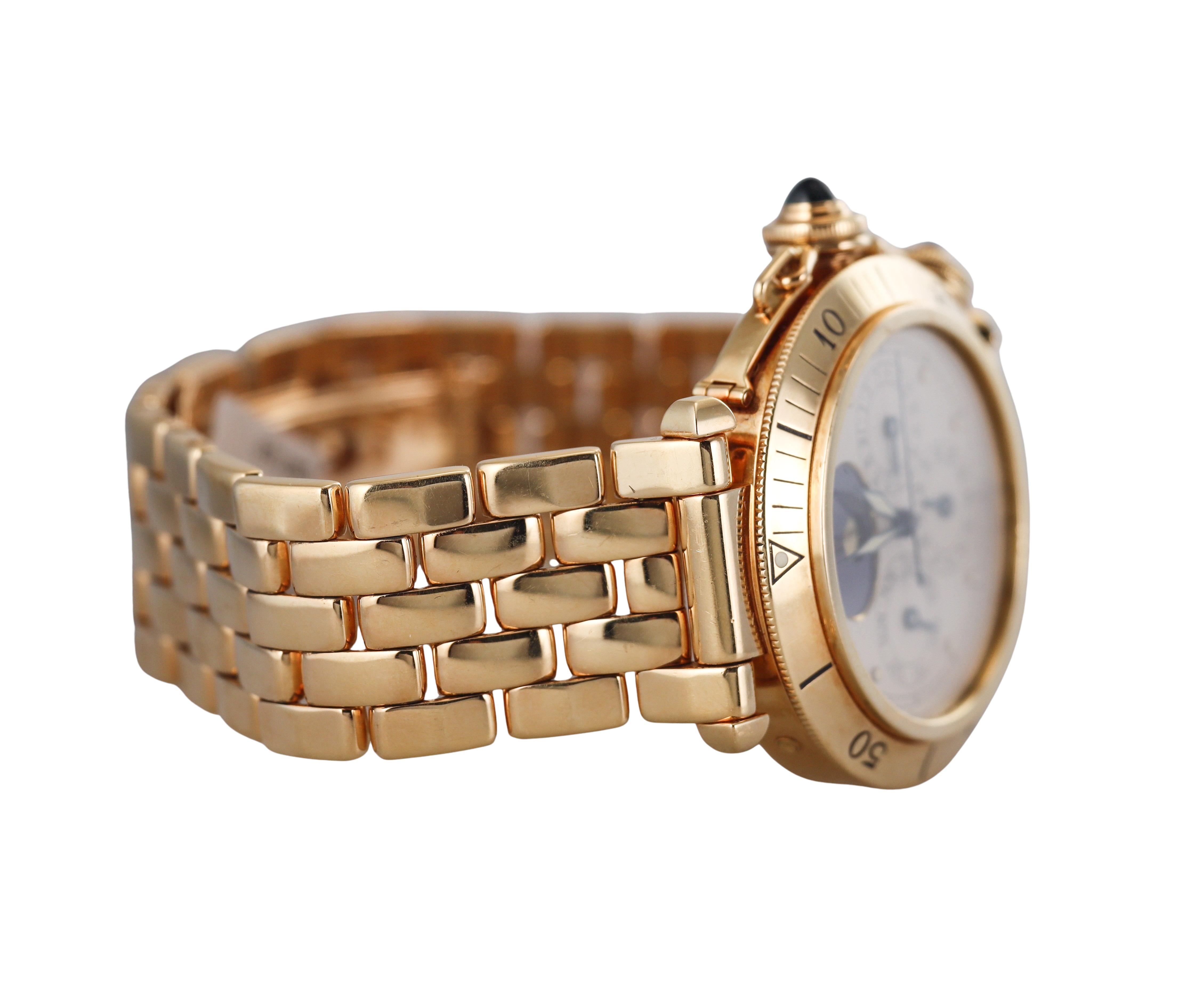 Pasha de Cartier Yellow Gold Moonphase Calendar Chronograph Watch, 1986 For Sale 2
