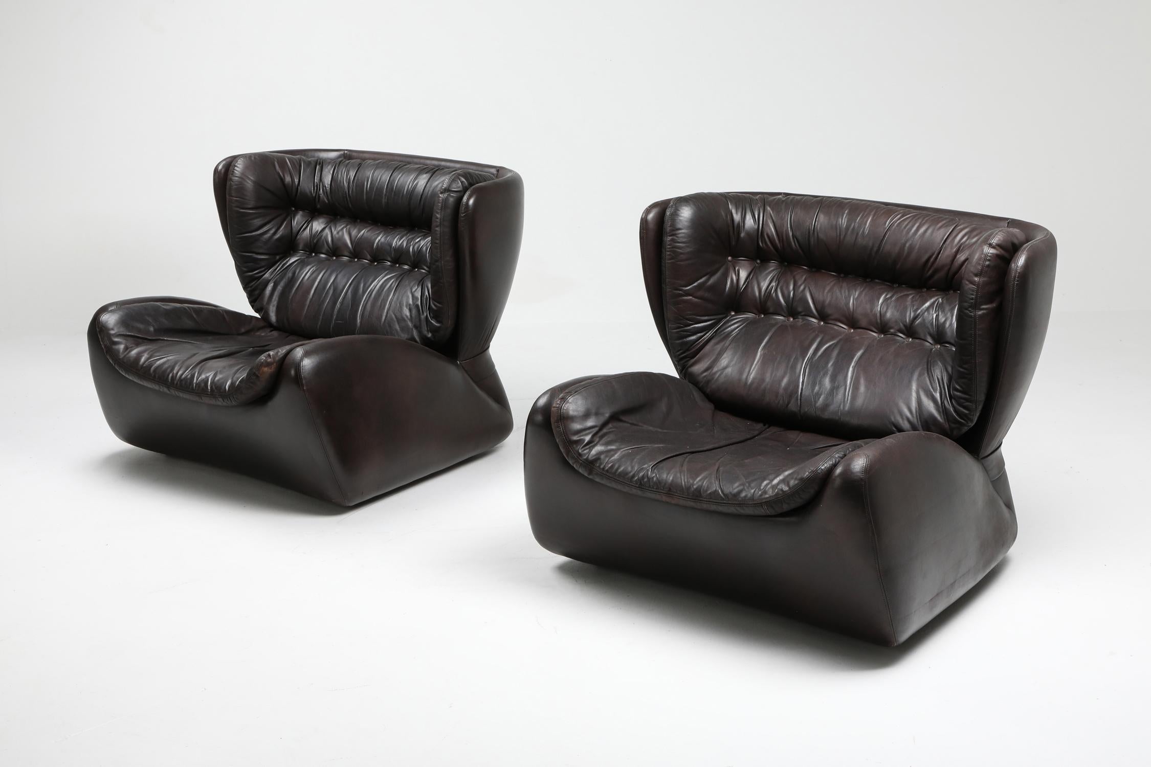 Post-Modern 'Pasha' Lounge Chairs by Durlet in Dark Chocolate Leather For Sale
