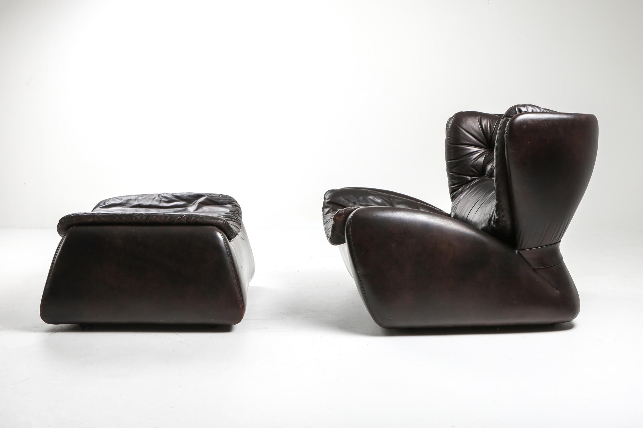 Belgian 'Pasha' Lounge Chairs by Durlet in Dark Chocolate Leather For Sale