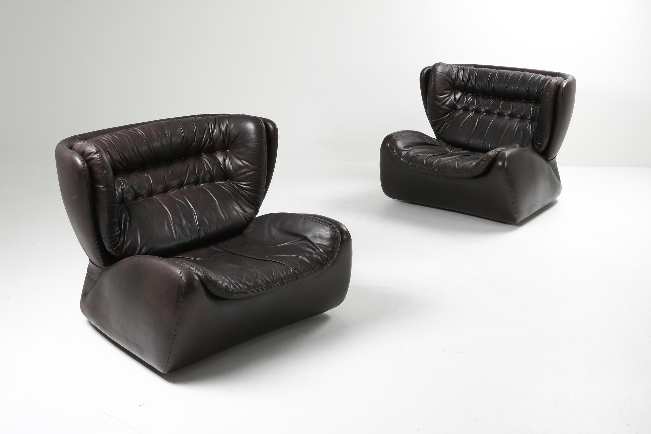 'Pasha' Lounge Chairs by Durlet in Dark Chocolate Leather In Good Condition For Sale In Antwerp, BE