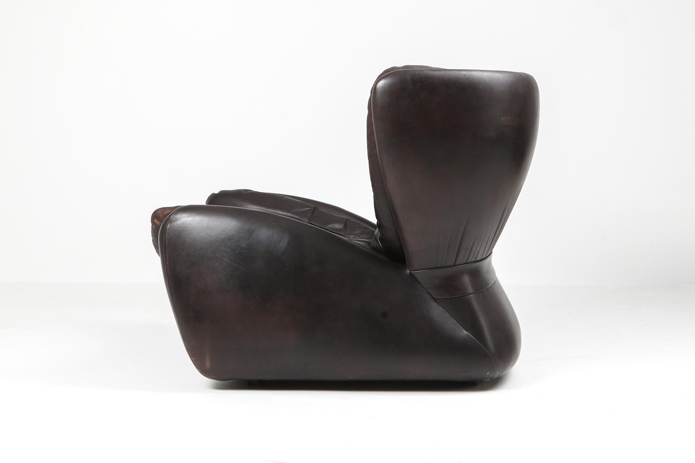 'Pasha' Lounge Chairs by Durlet in Dark Chocolate Leather For Sale 2