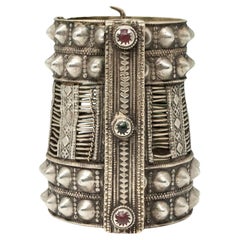 Antique Pashtun Silver Spiked Hinged Cuff
