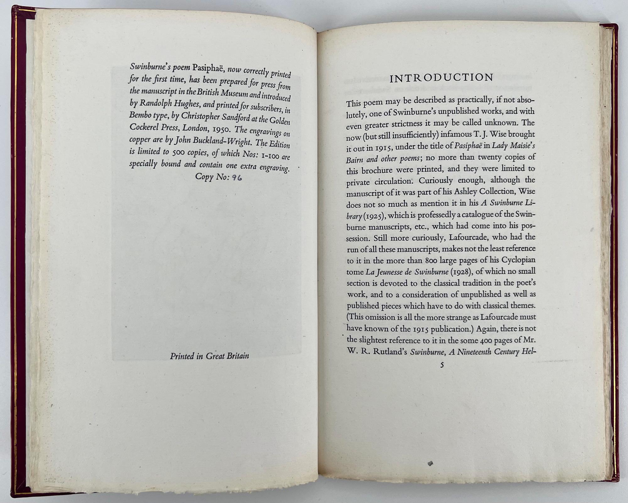 20th Century Pasiphaë by Algernon C. Swinburne / Golden Cockerel Press For Sale