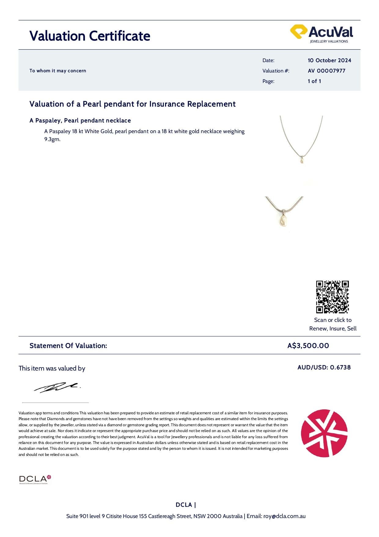 Paspaley 18ct White Gold Kechi Pearl Necklace 9.3g For Sale 1
