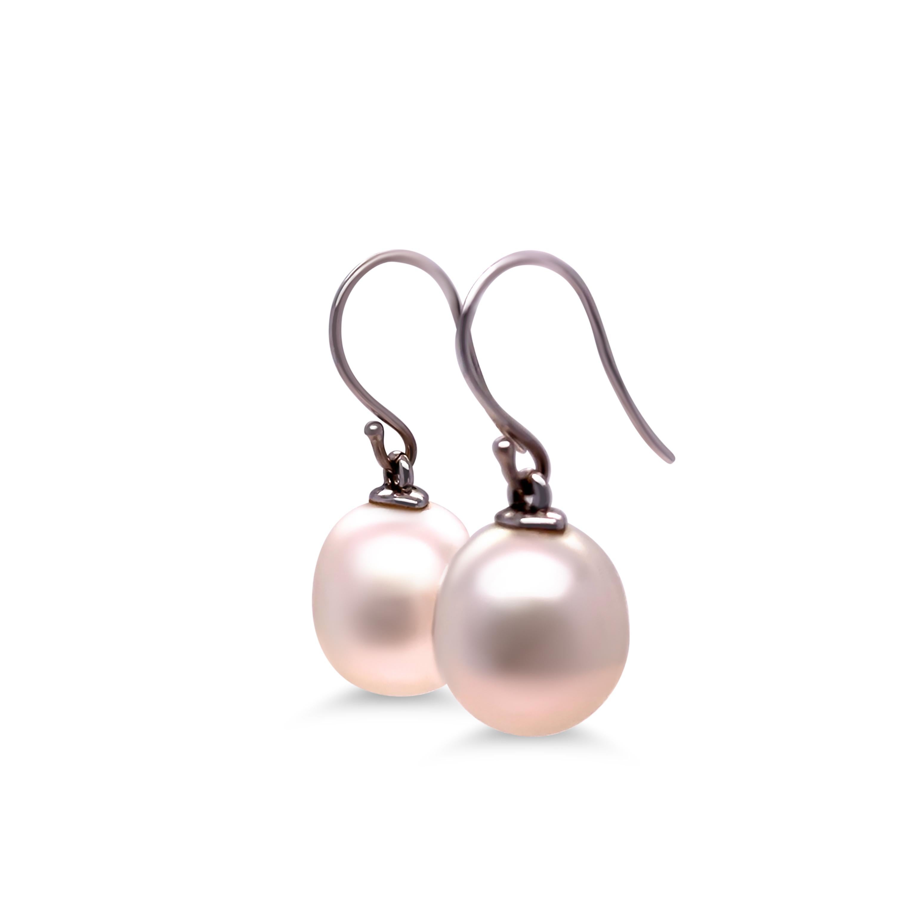 Paspaley 18ct White Gold South Sea Pearl Shepherd Hook Earrings In Excellent Condition In SYDNEY, NSW