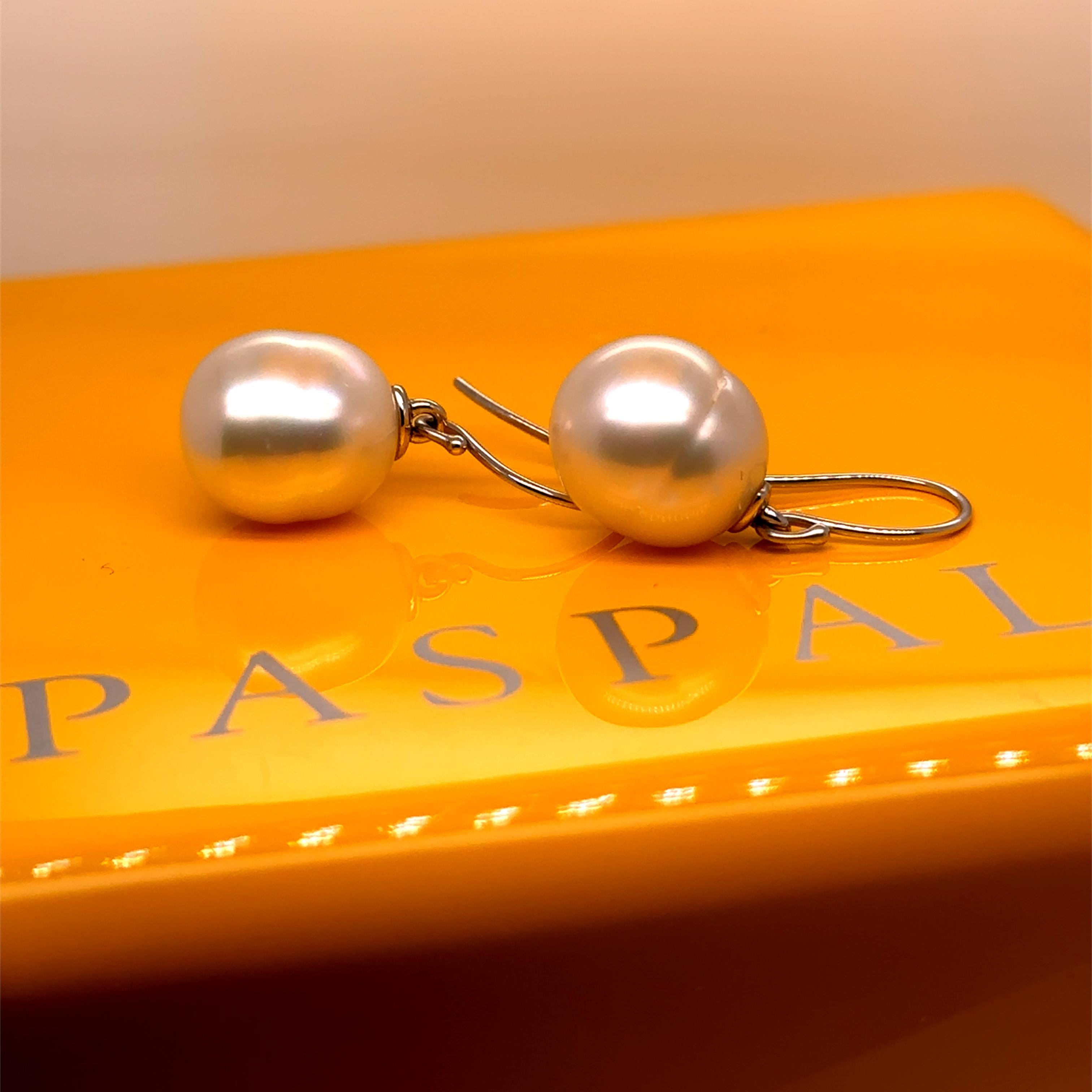 Paspaley 18ct White Gold South Sea Pearl Shepherd Hook Earrings 2