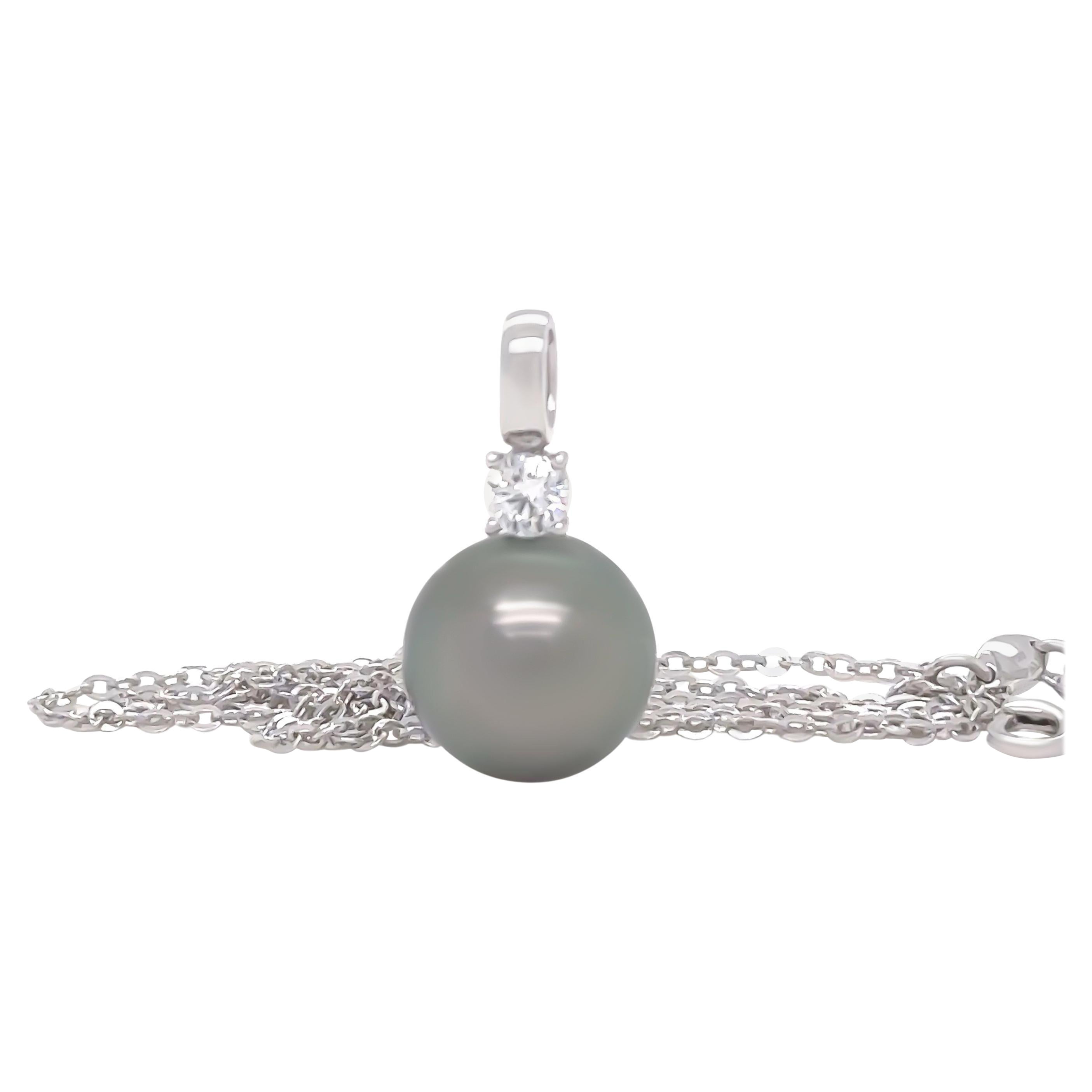 Paspaley 18ct White Gold Tahitian Pear & Diamond Necklace 0.25ct