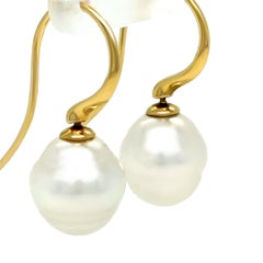 Paspaley 18ct Yellow Gold Australian South Sea Pearl Shepherd Hook Earrings 5.4g