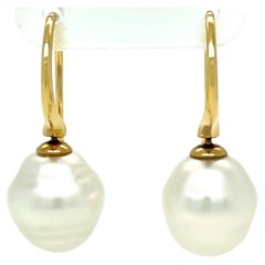 Paspaley 18ct Yellow Gold Australian South Sea Pearl Shepherd Hook Earrings 5.4g