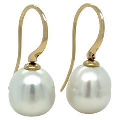 Paspaley 18ct Yellow Gold Keel Edge South Sea Pearl Earrings 10-11mm 6.64g