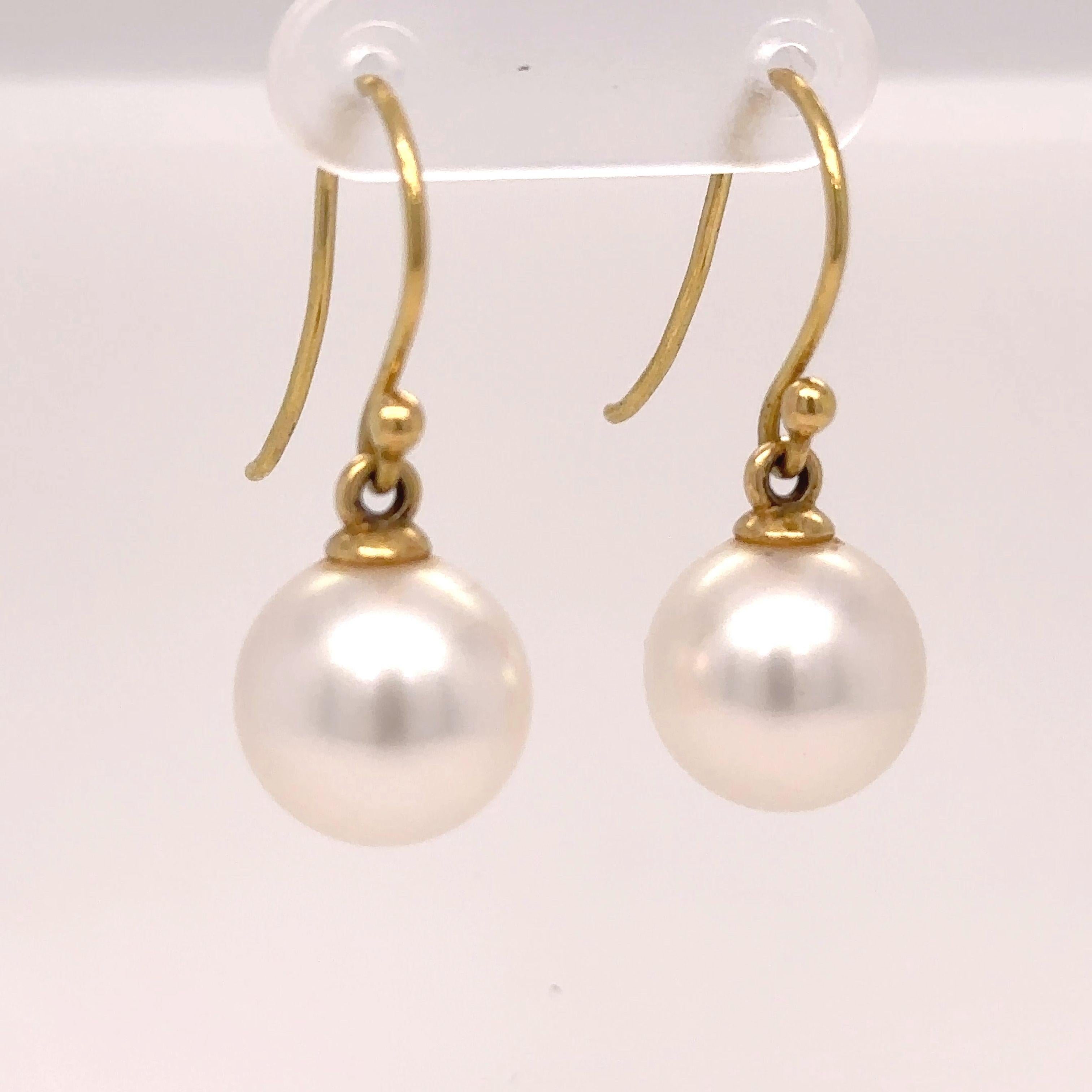 Round Cut Paspaley 18ct Yellow Gold Shepherd Hook Earrings 6.34g
