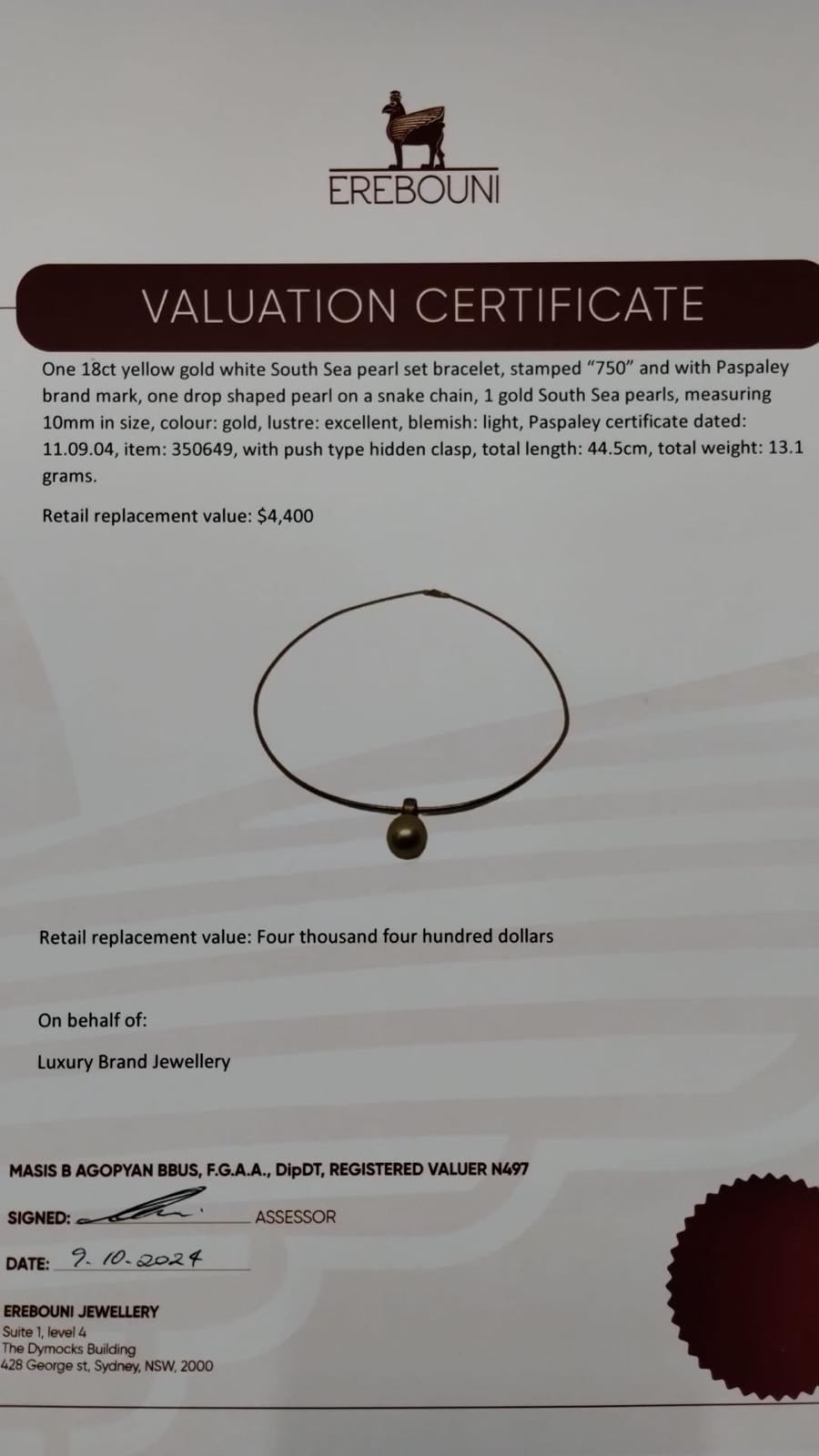Paspaley 18ct Yellow Gold South Sea Pearl Necklace 13.1g For Sale 3