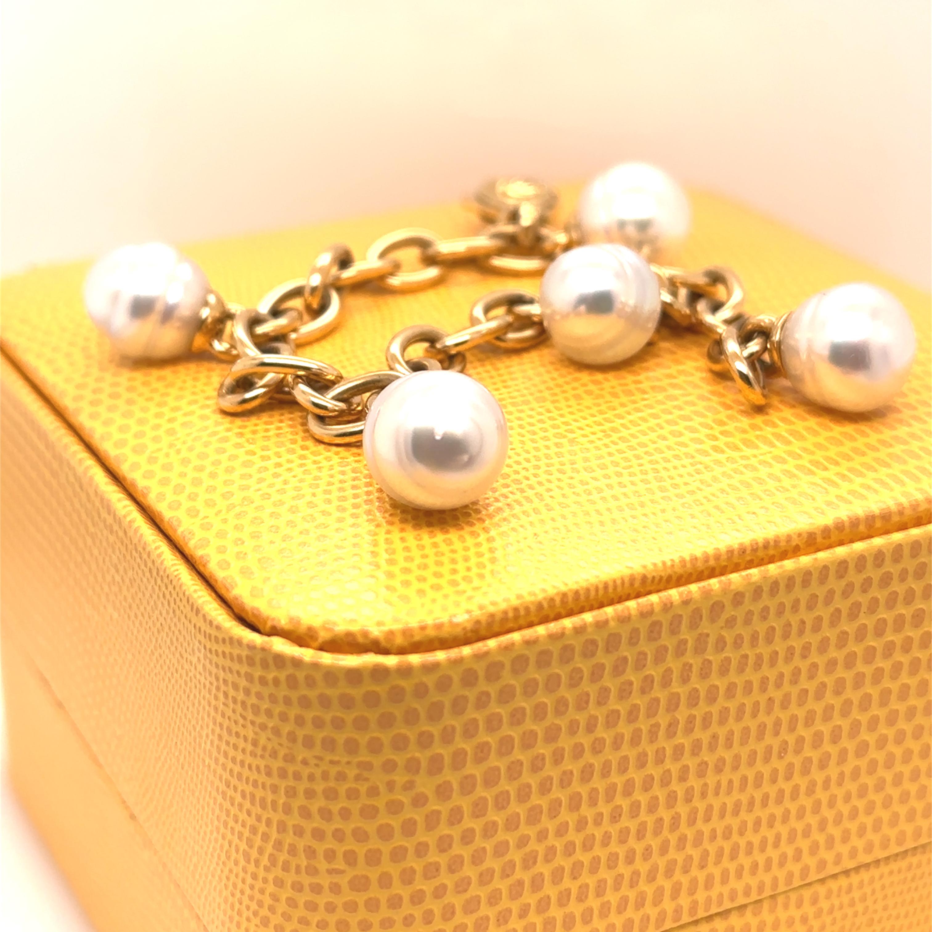 Women's Paspaley 18ct Yellow Gold White South Sea Pearl Bracelet 37.5g