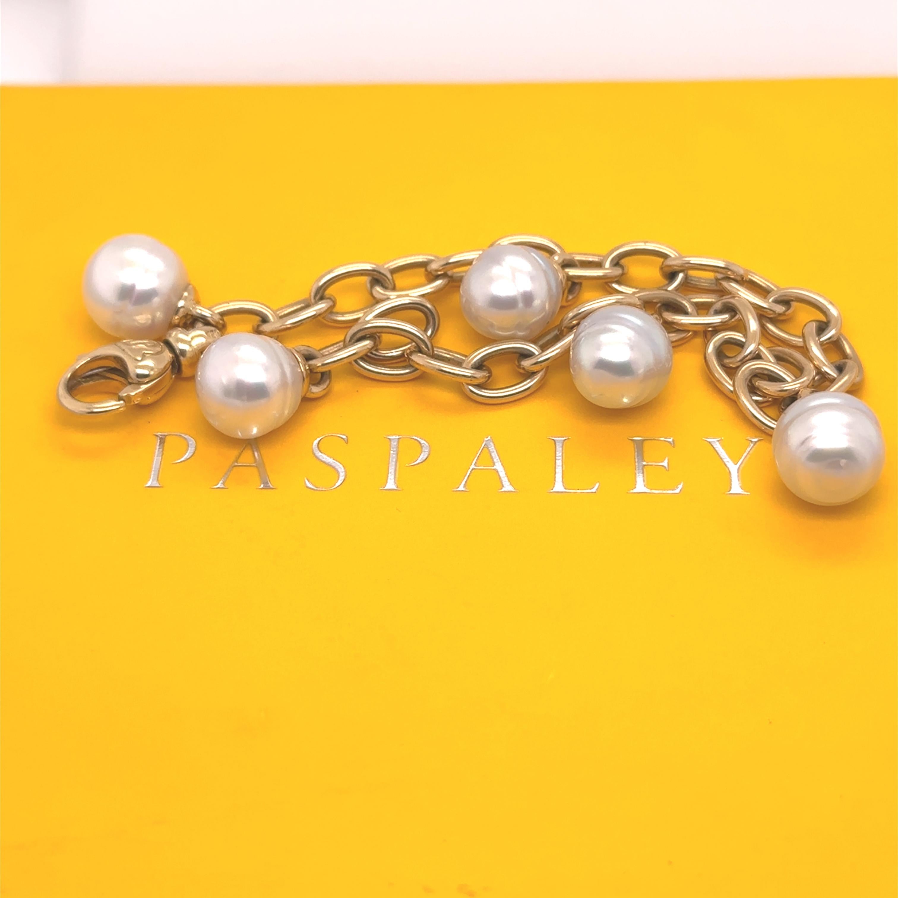 Paspaley 18ct Yellow Gold White South Sea Pearl Bracelet 37.5g 2