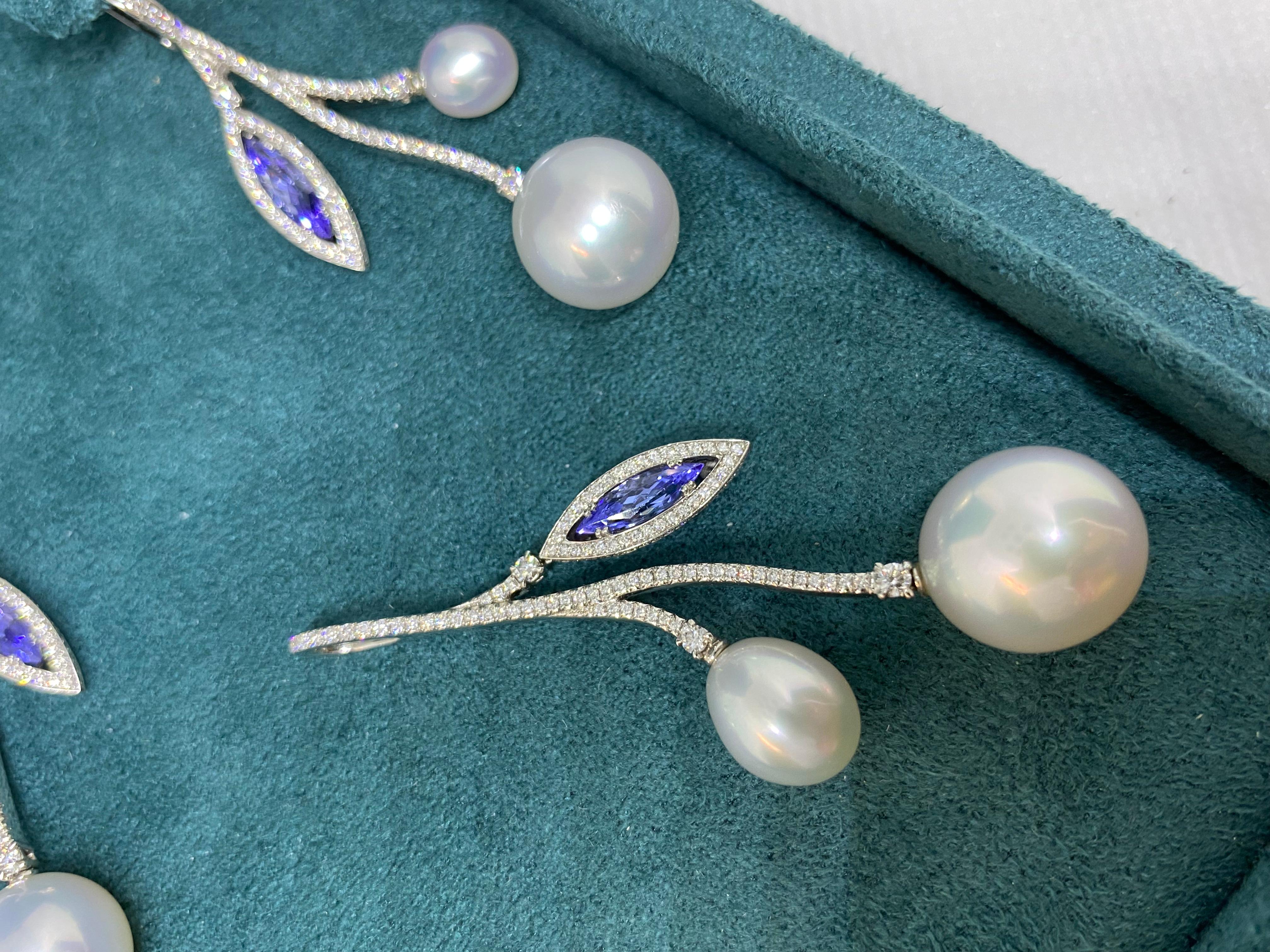 Paspaley Earrings and Pendant Set with South Sea Pearls, Tanzanites, Diamonds For Sale 2