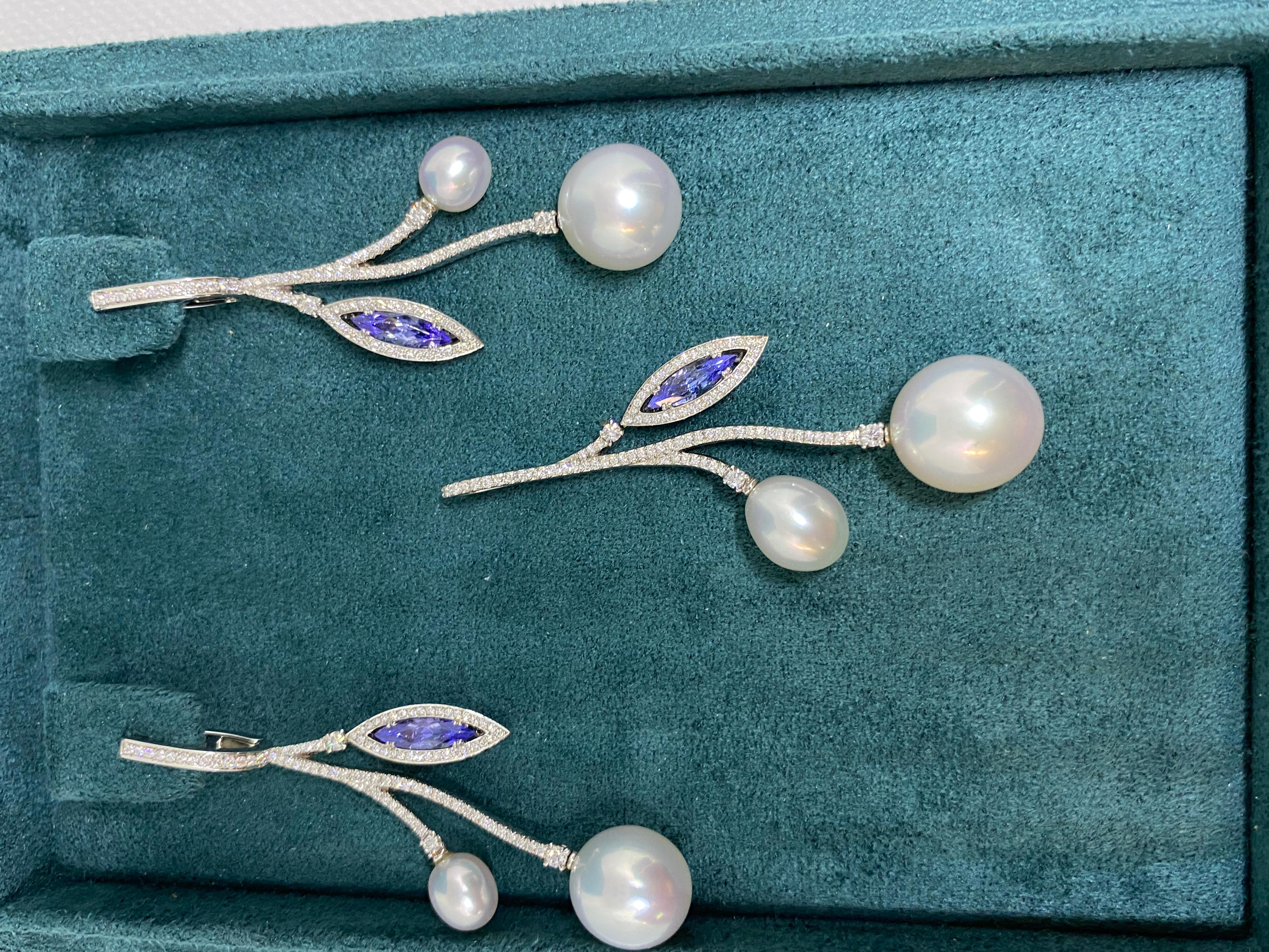 Paspaley Earrings and Pendant Set with South Sea Pearls, Tanzanites, Diamonds For Sale 4