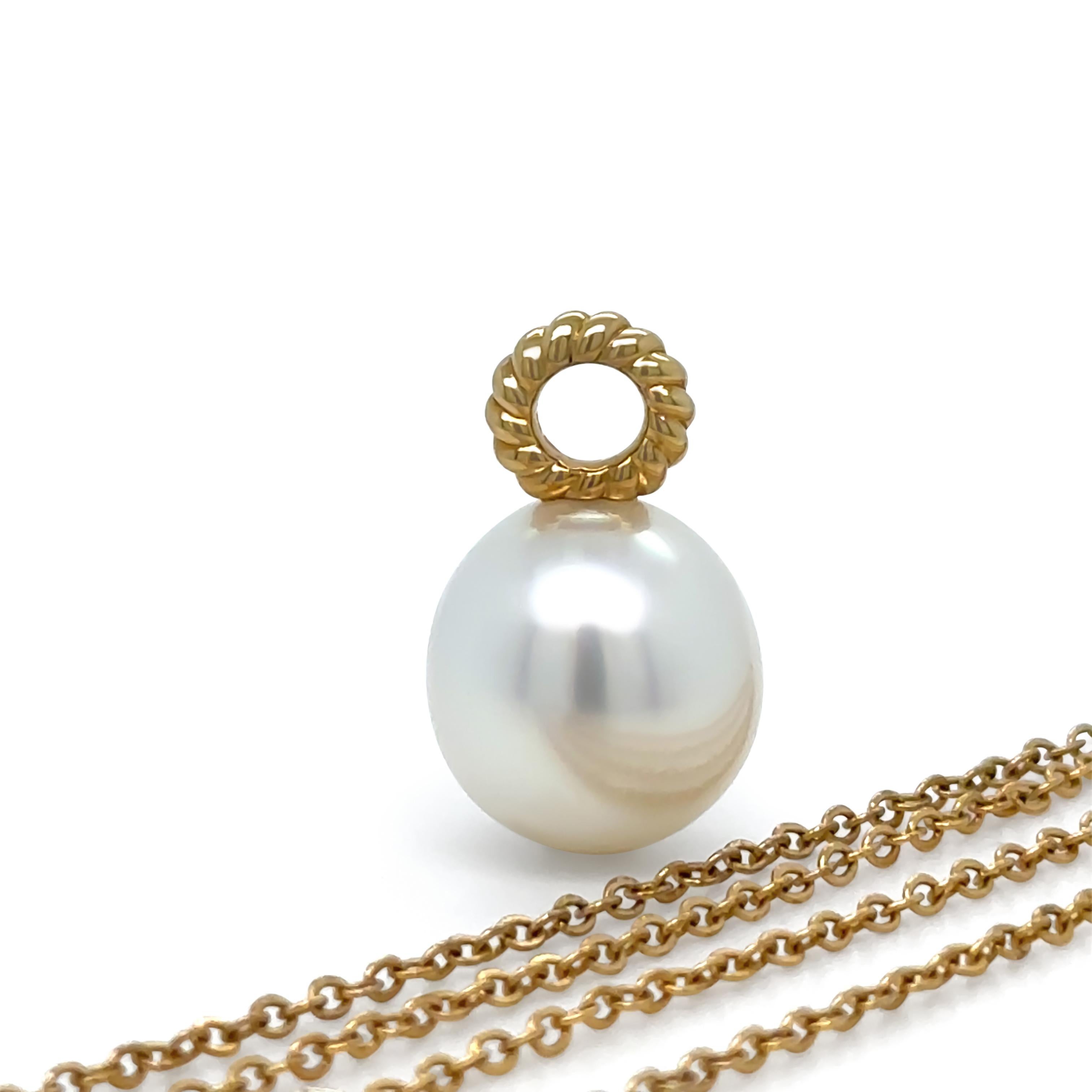 Paspaley South Sea Pearl Dive Rope Pendant with 9ct Yellow Gold Chain 6.32g In Excellent Condition For Sale In SYDNEY, NSW