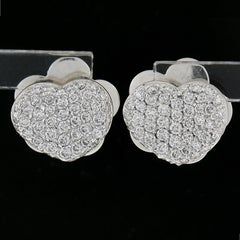 Pasqual Bruni, boucles d'oreilles couvre-cœur en or blanc 18 carats avec diamants pavés de 1 carat