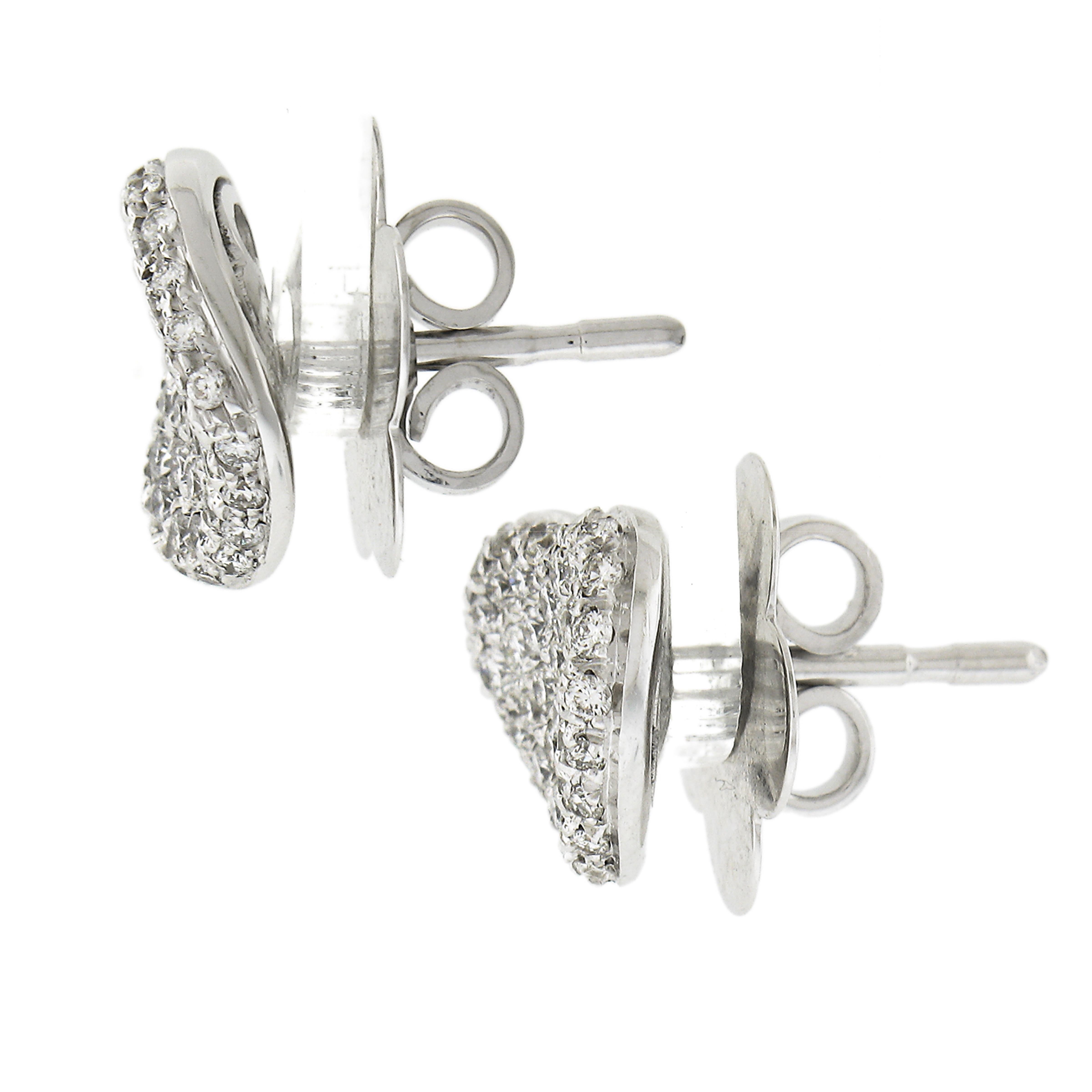 Round Cut Pasqual Bruni 18k White Gold 1ctw Pave Diamond Covered Heart Earrings For Sale