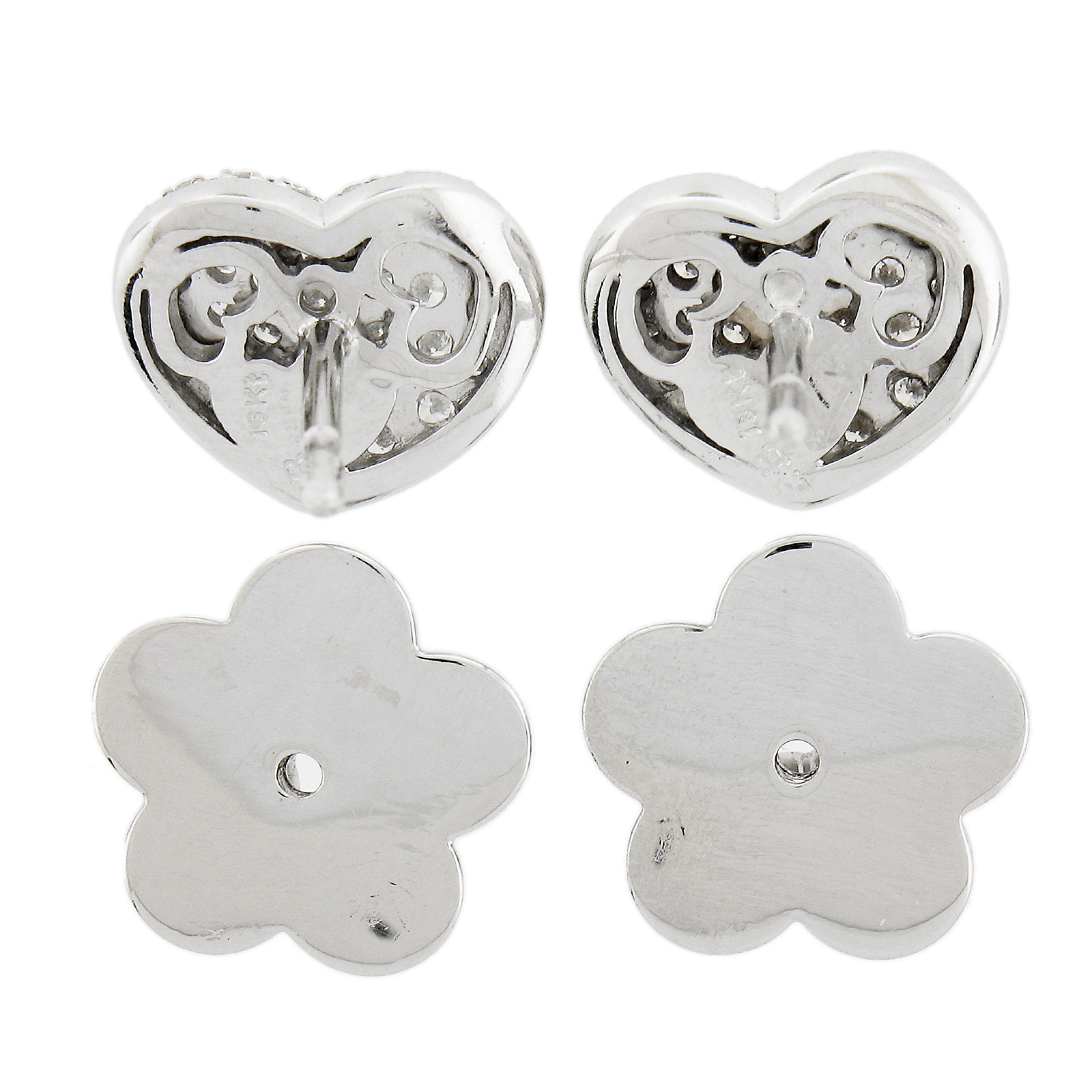 Pasqual Bruni 18k White Gold 1ctw Pave Diamond Covered Heart Earrings For Sale 1
