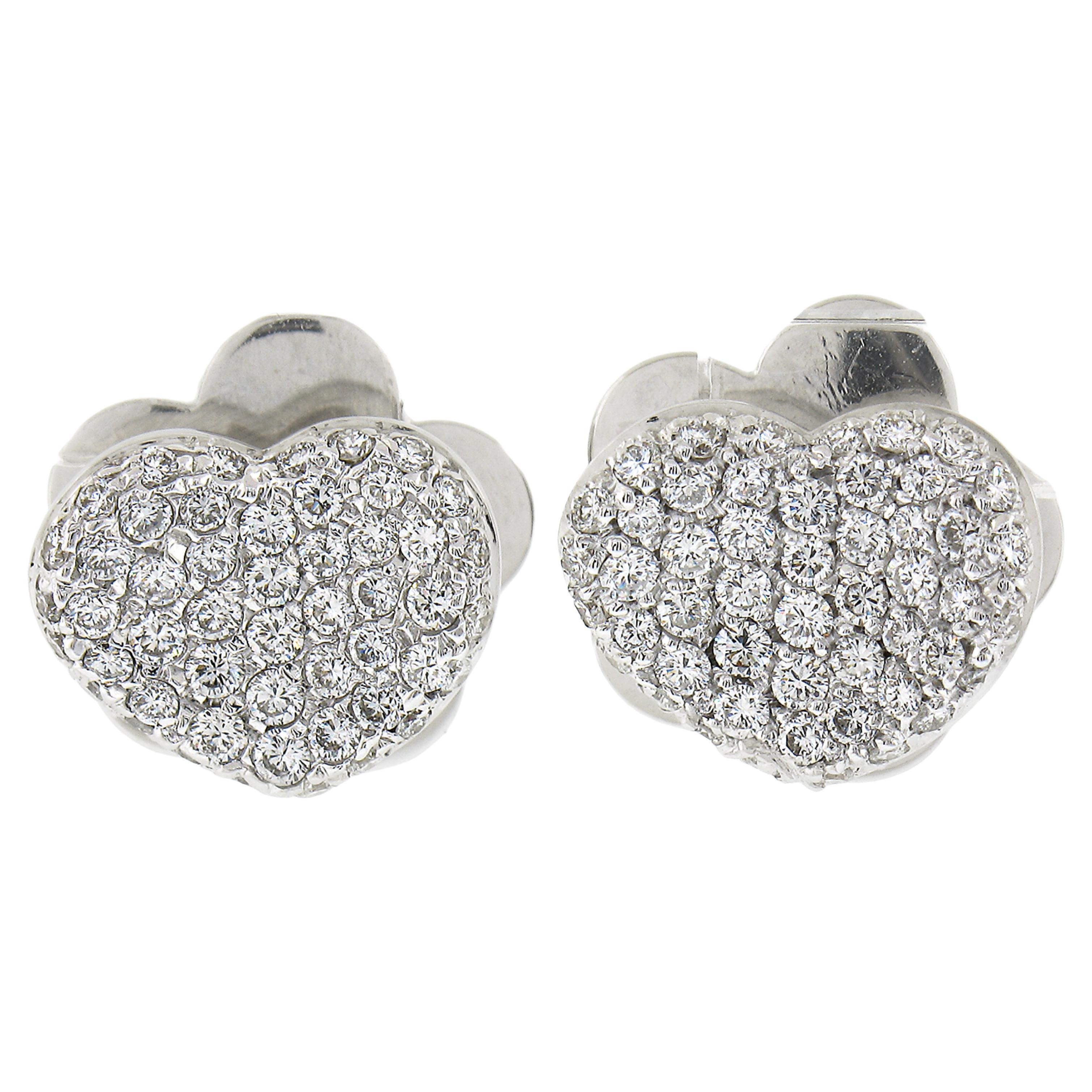 Pasqual Bruni 18k White Gold 1ctw Pave Diamond Covered Heart Earrings For Sale