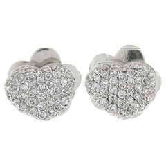 Pasqual Bruni 18k White Gold 1ctw Pave Diamond Covered Heart Earrings