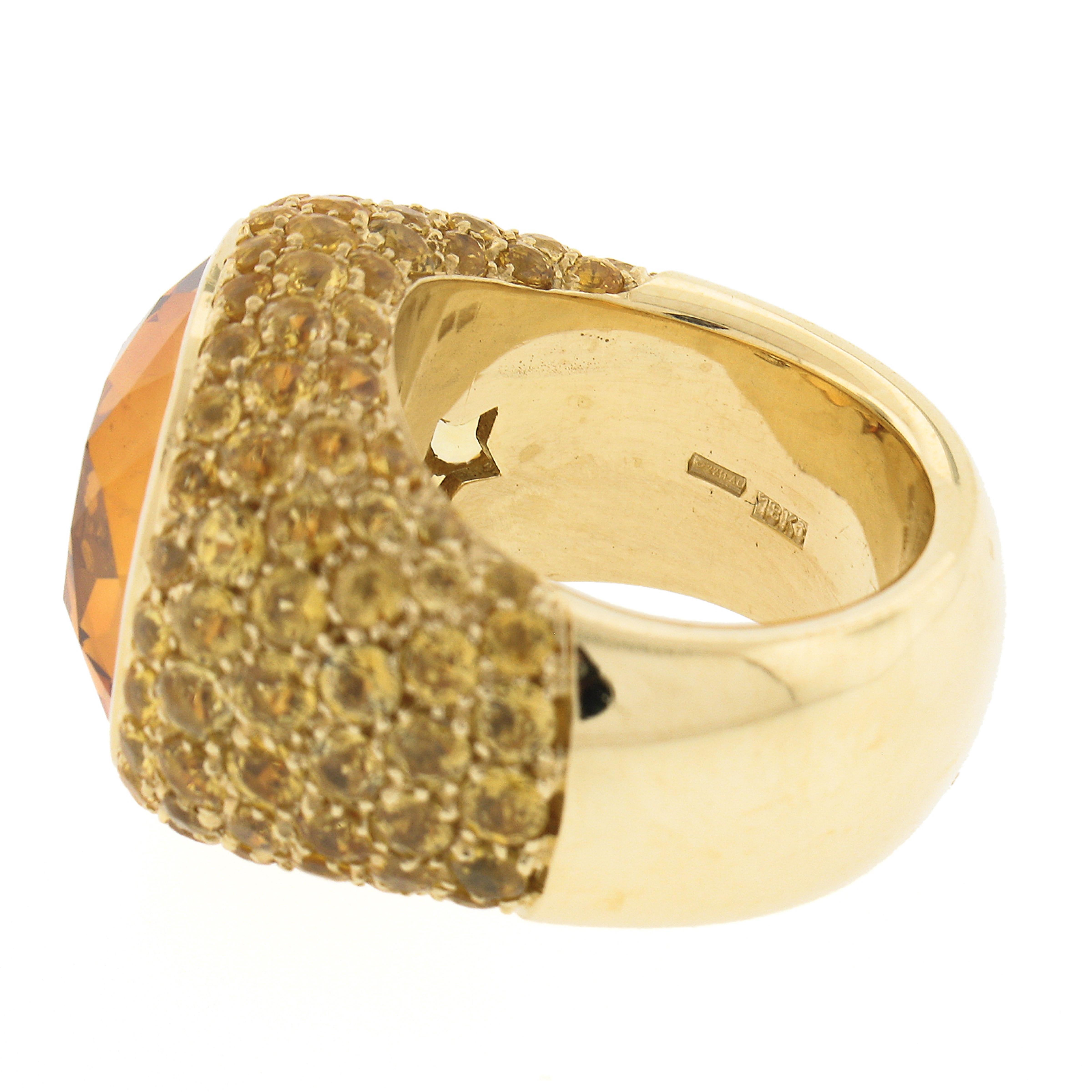 Pasqual Bruni 18k Yellow Gold Large Citrine W/ Yellow Sapphires Cocktail Ring For Sale 3