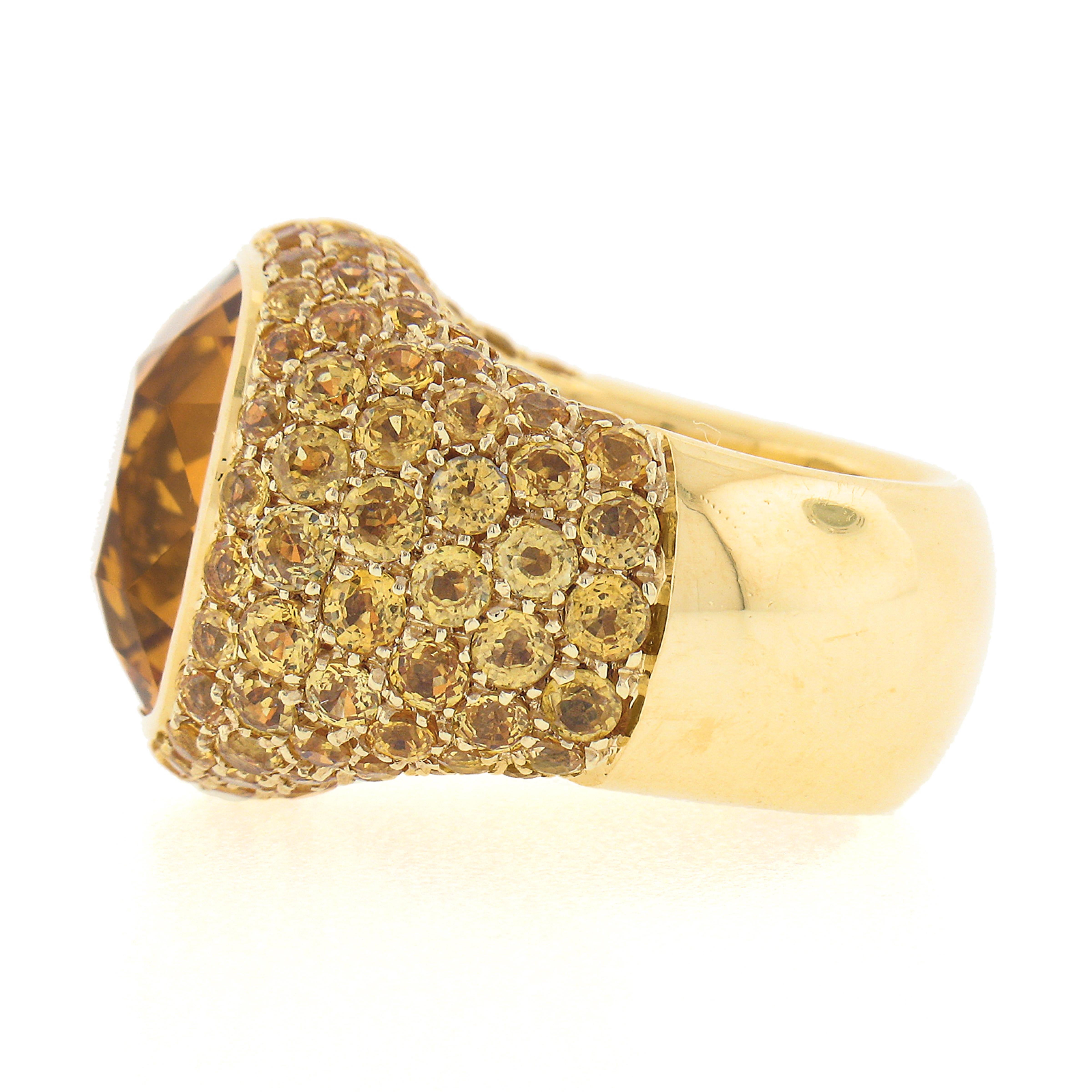 Pasqual Bruni 18k Yellow Gold Large Citrine W/ Yellow Sapphires Cocktail Ring In Excellent Condition For Sale In Montclair, NJ