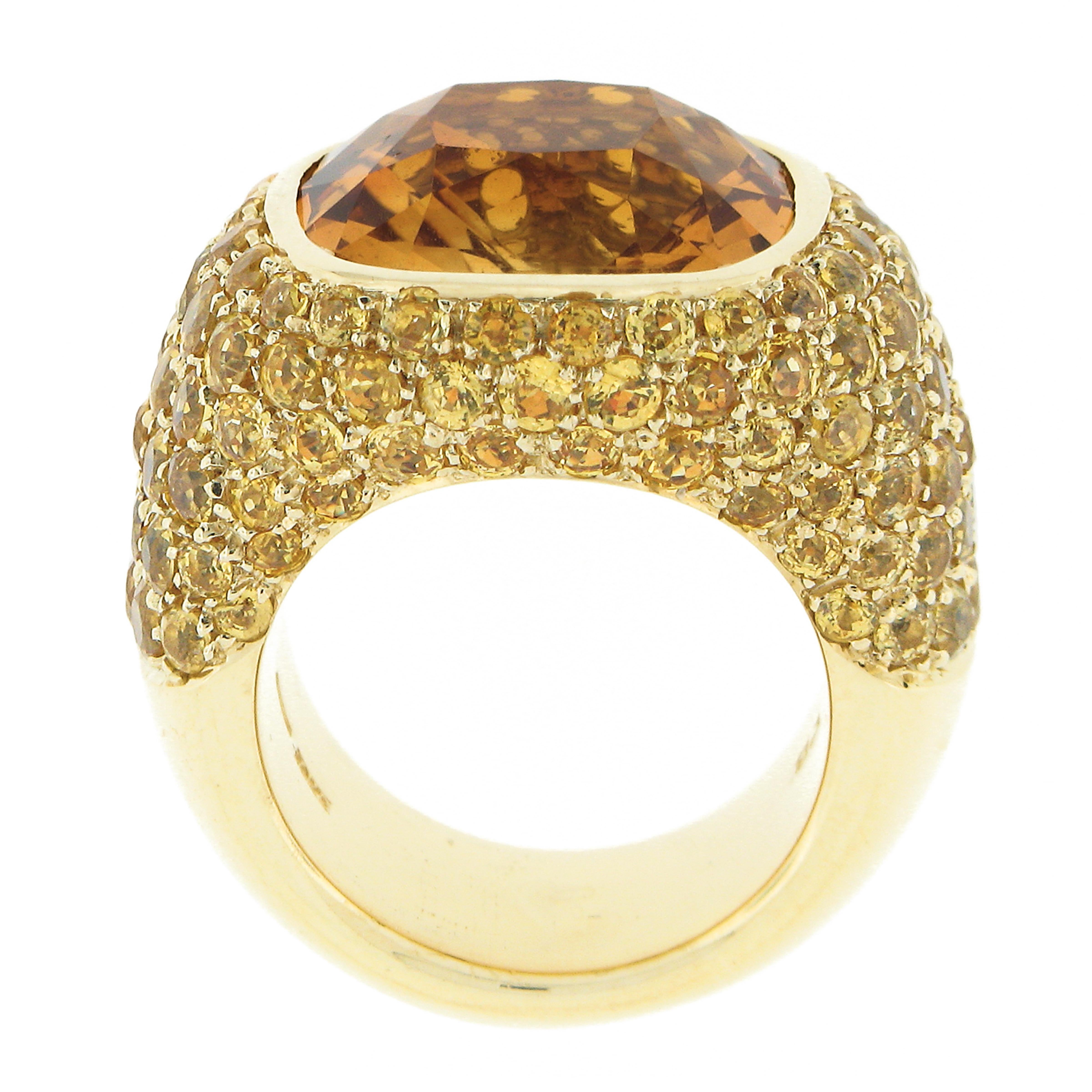 Pasqual Bruni 18k Yellow Gold Large Citrine W/ Yellow Sapphires Cocktail Ring For Sale 1