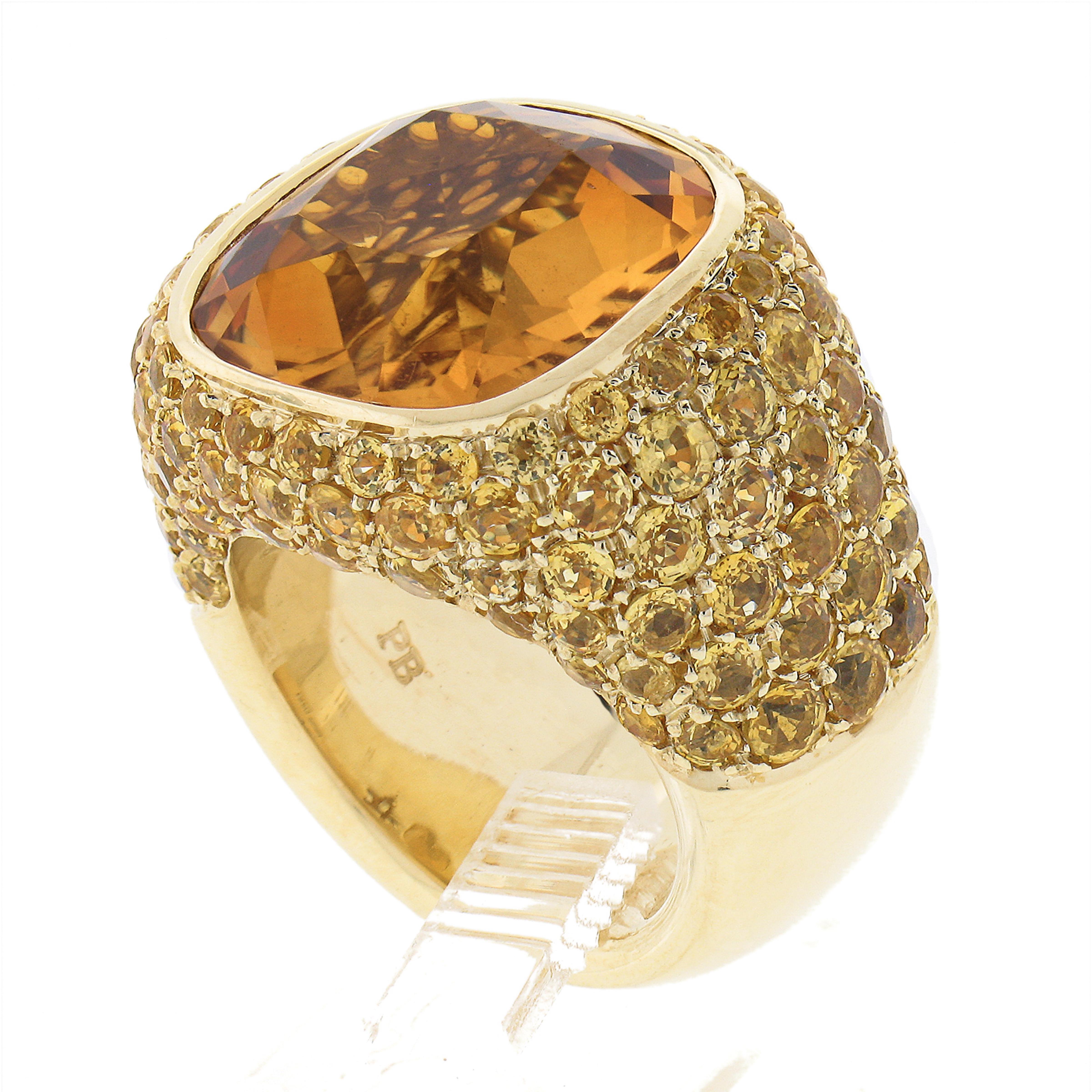 Pasqual Bruni 18k Yellow Gold Large Citrine W/ Yellow Sapphires Cocktail Ring For Sale 2