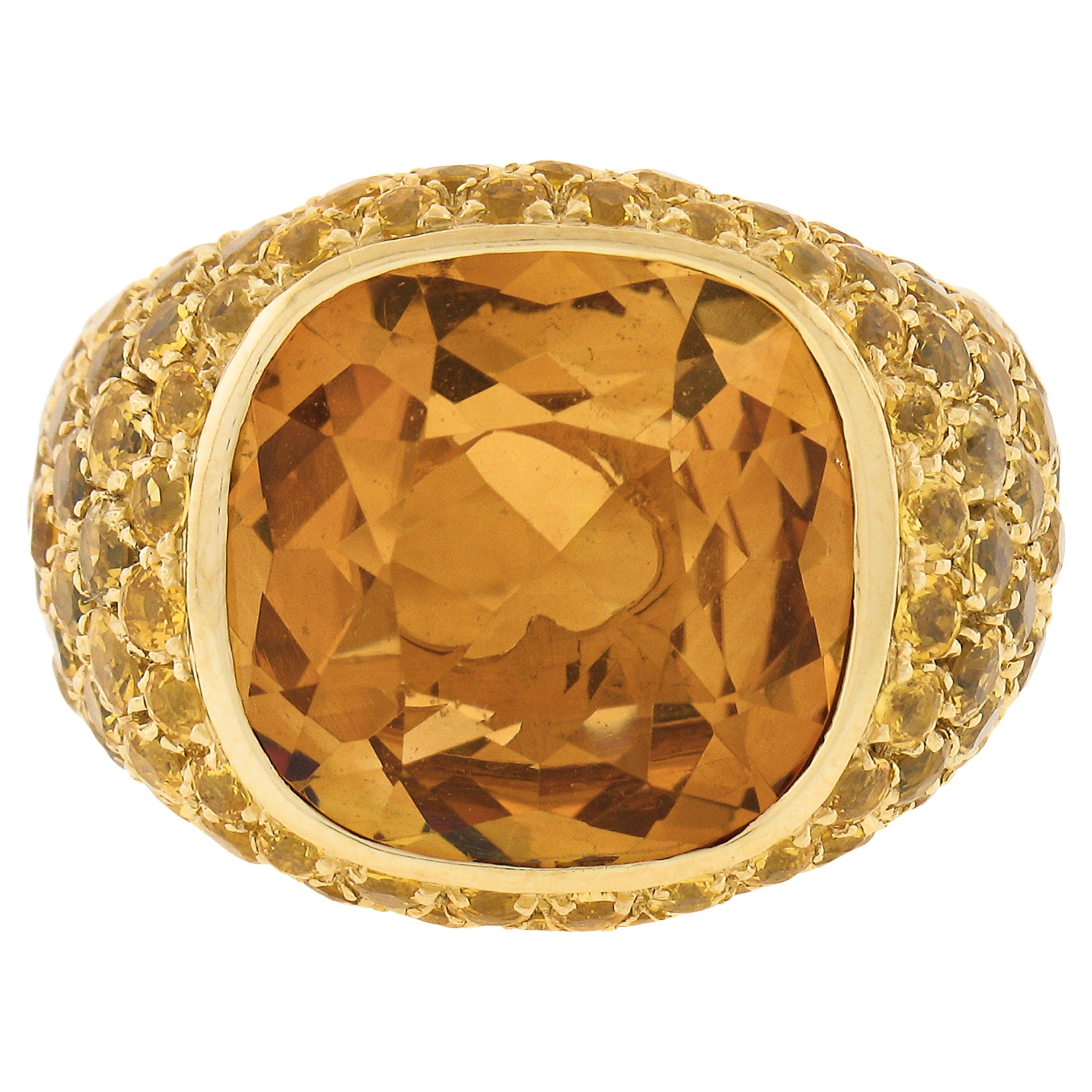 Pasqual Bruni 18k Yellow Gold Large Citrine W/ Yellow Sapphires Cocktail Ring For Sale