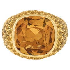 Pasqual Bruni 18k Yellow Gold Large Citrine W/ Yellow Sapphires Cocktail Ring