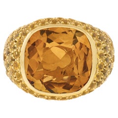 Pasqual Bruni Bague cocktail en or jaune 18 carats avec grande citrine et saphirs jaunes