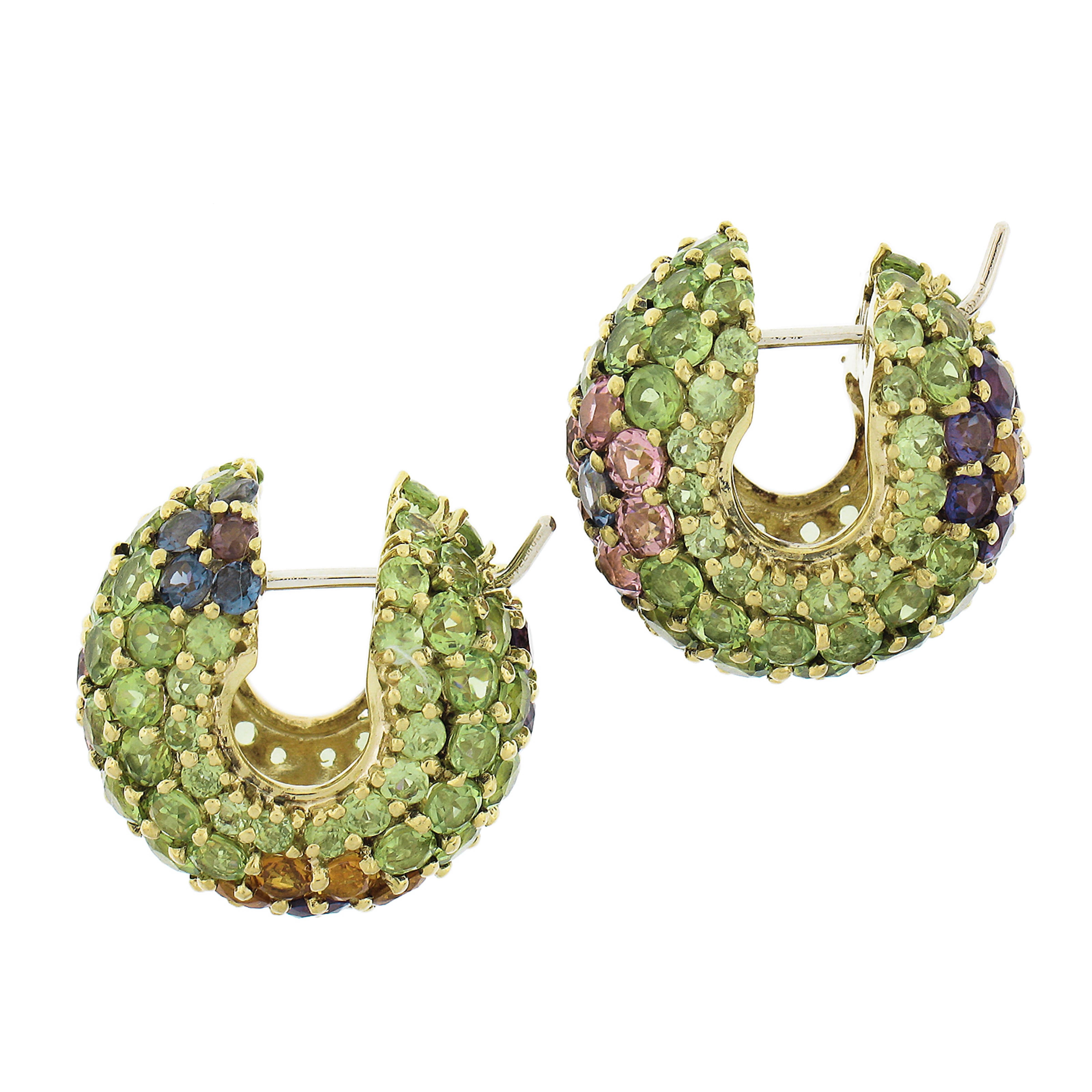 Pasqual Bruni 18k Yellow Gold Multi Colorful Gemstones Floral Bombe Hoop Earring In Excellent Condition In Montclair, NJ