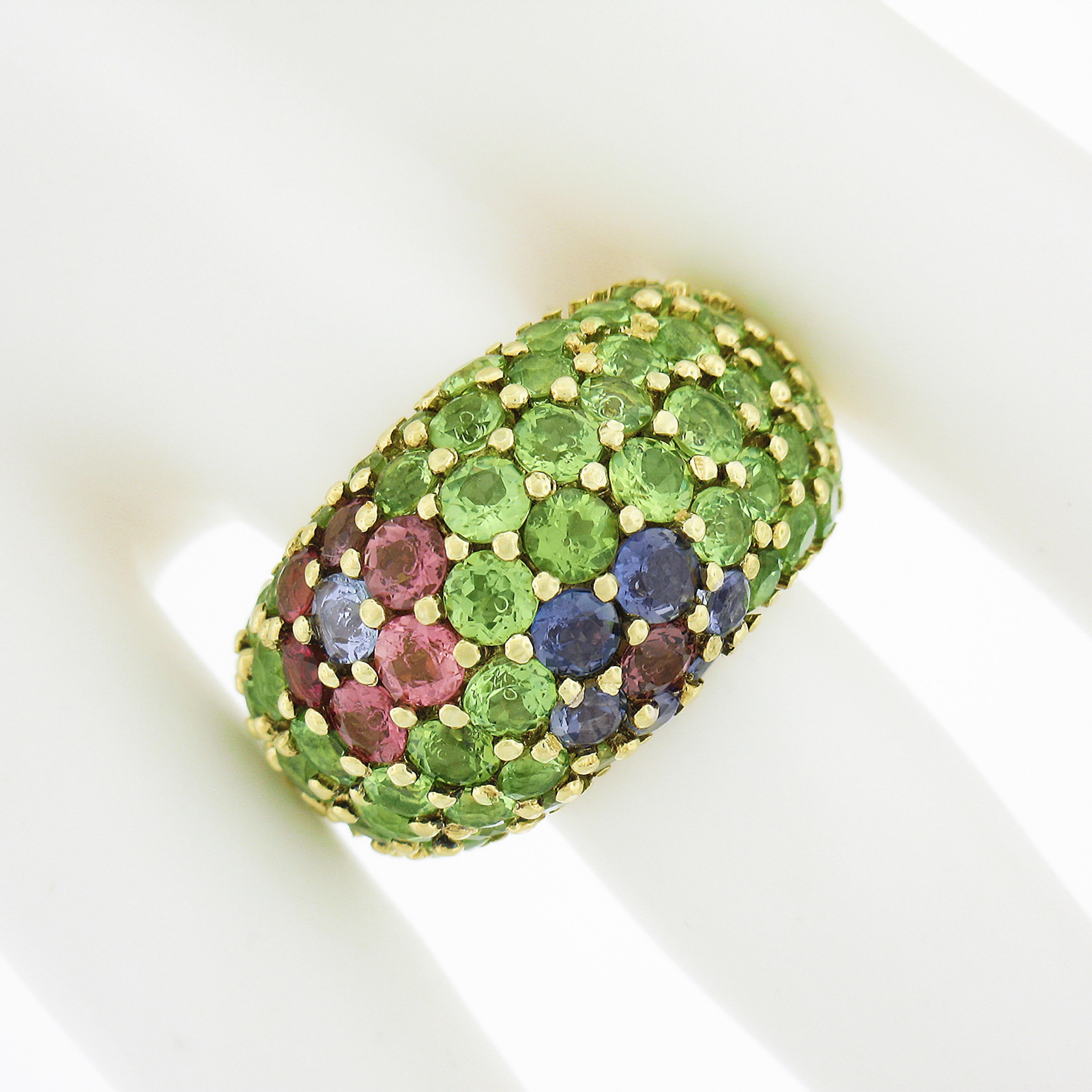 Pasqual Bruni 18K Yellow Gold Peridot, Iolites & Tourmaline Floral Cocktail Ring In Excellent Condition In Montclair, NJ