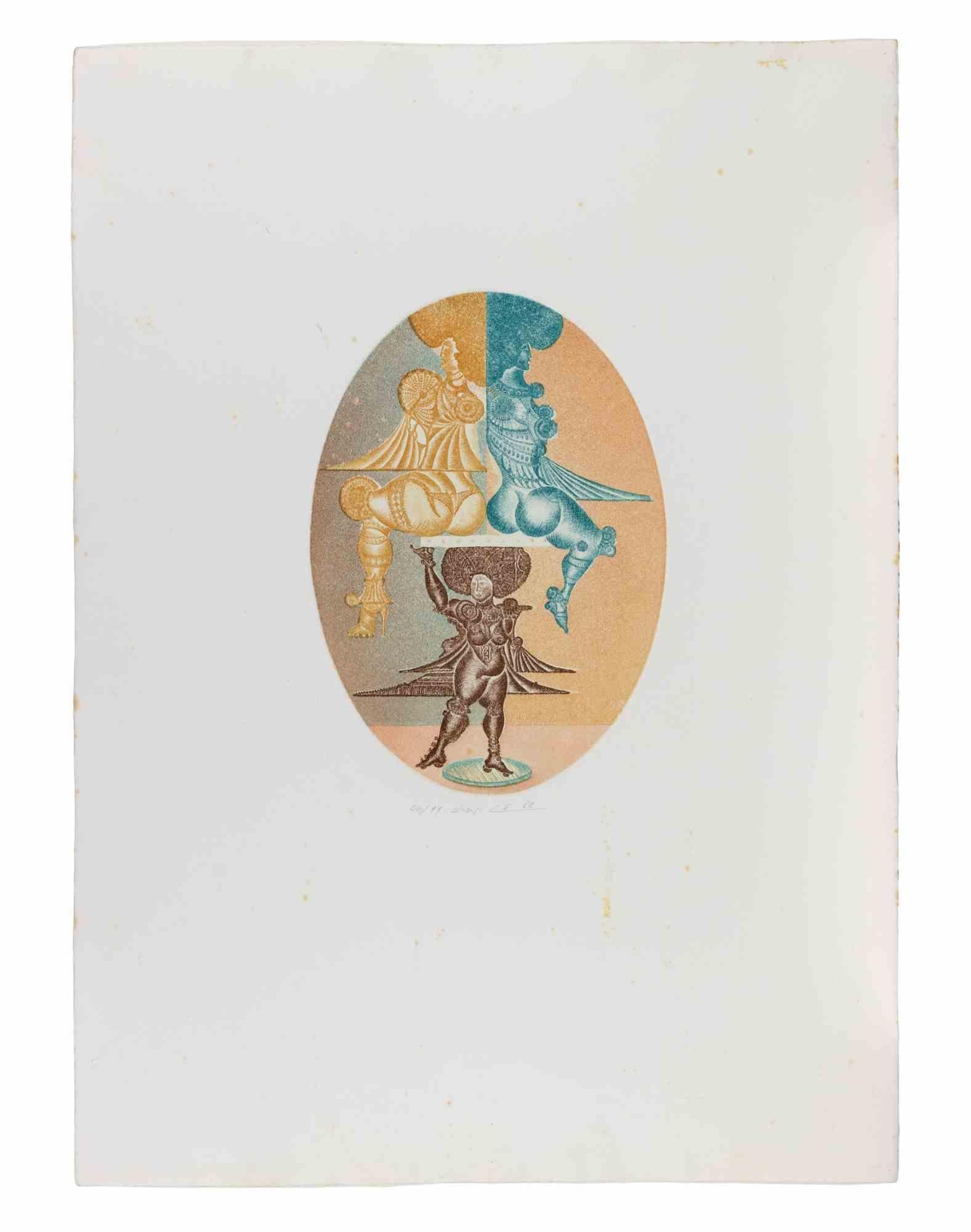 Ménage à Trois - Serigrafia di Pasquale Basile - 1982