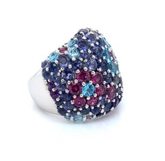 Pasquale Bruni 12.33ct Multicolor Gems 18k White Gold Large Dome Floral Ring