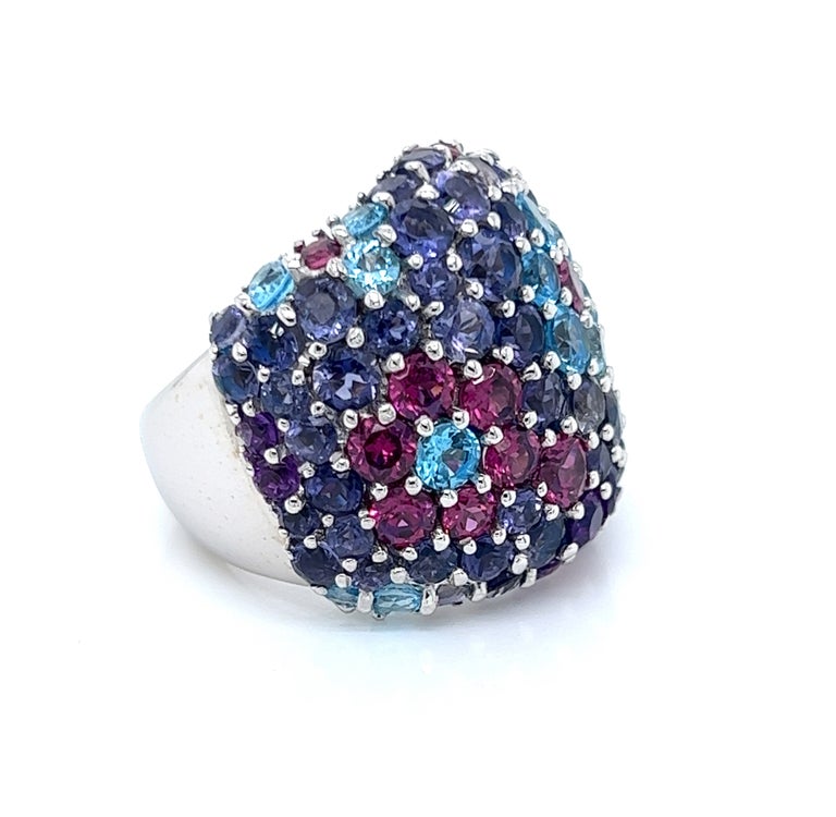 Pasquale Bruni 12.33ct Multicolor Gems 18k White Gold Large Dome Floral Ring
