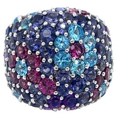 Pasquale Bruni 12.33ct Multicolor Gems 18k White Gold Large Dome Floral Ring