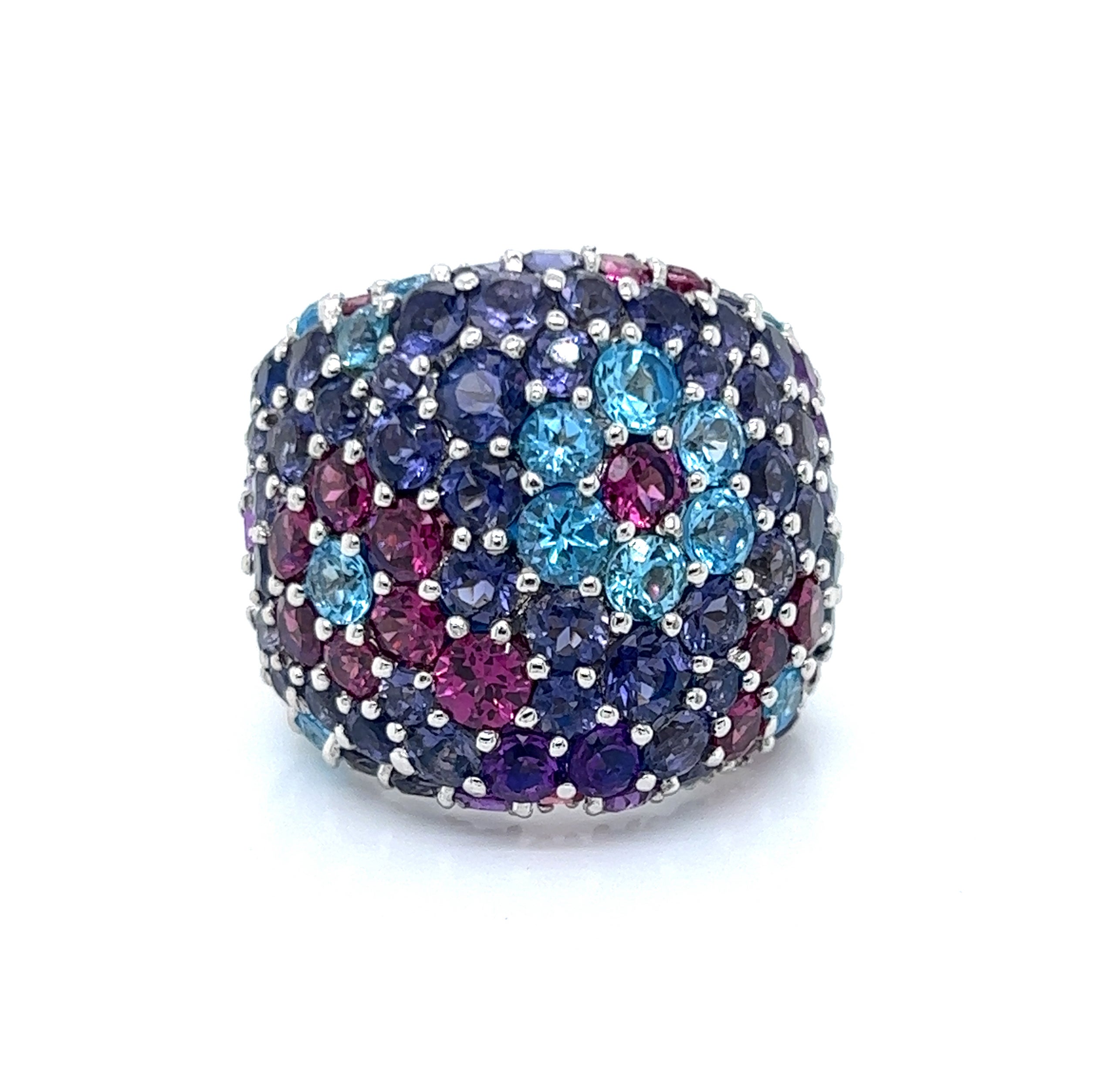 Pasquale Bruni 12.33ct Multicolor Gems 18k White Gold Large Dome Floral Ring