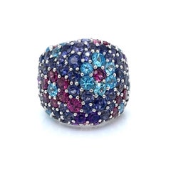 Pasquale Bruni 12.33ct Multicolor Gems 18k White Gold Large Dome Floral Ring
