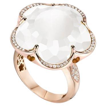 Pasquale Bruni 18 Karat Pink Gold Bon Ton Ring Milky Quartz and Diamonds For Sale