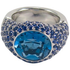 Pasquale Bruni 18 Karat White Gold Blue Sapphire and Blue Topaz Cocktail Ring