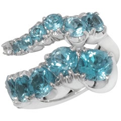 Pasquale Bruni 18 Karat White Gold Diamond and Blue Topaz Ring 12300B-52