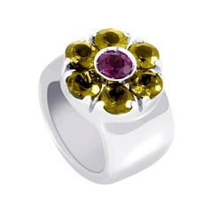 Pasquale Bruni 18 Karat White Gold Tourmaline and Peridot Flower Band Ring