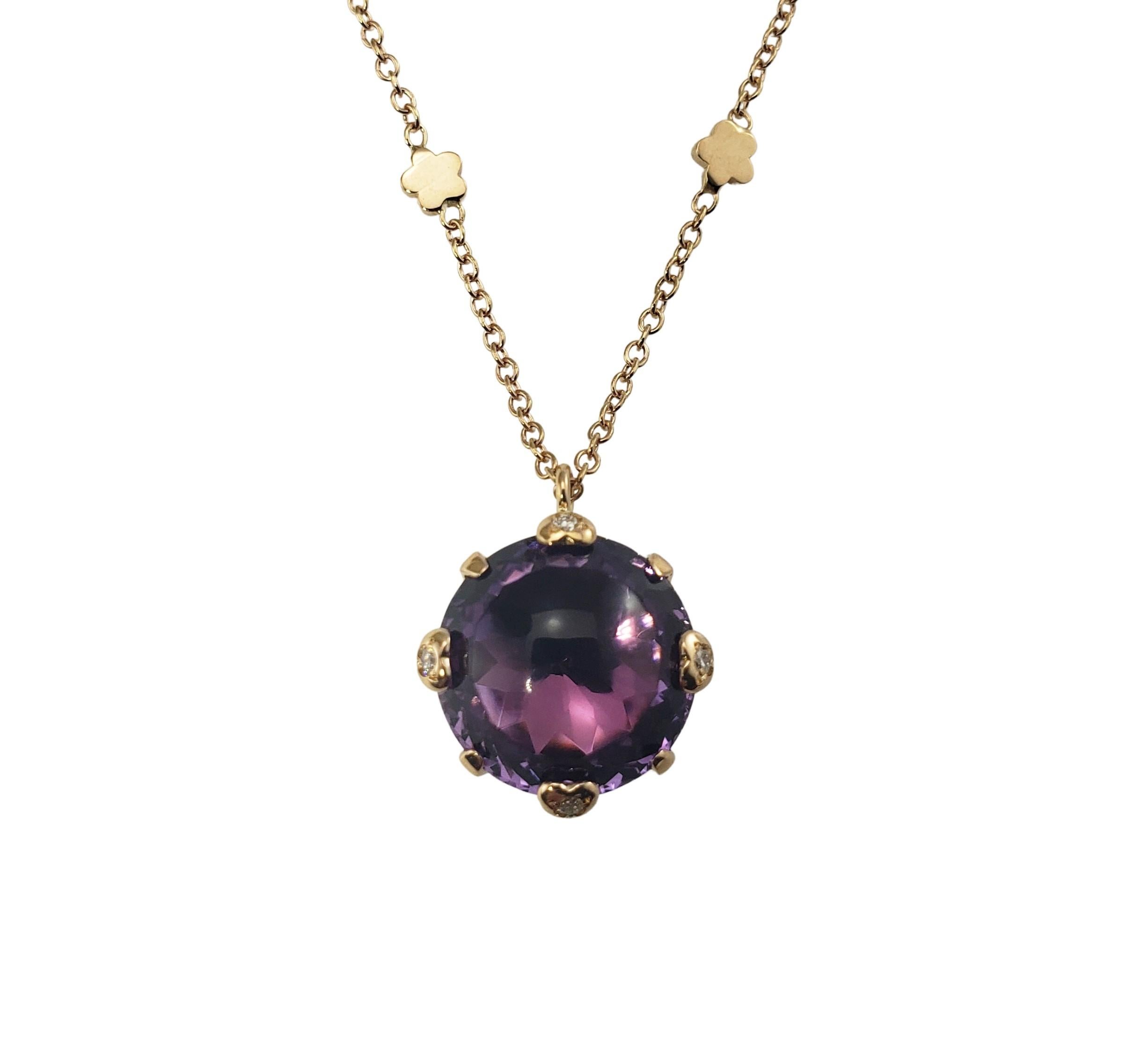 Pasquale Bruni 18 Karat Yellow Gold and Amethyst Pendant Necklace-

This lovely pendant features one cabochon amethyst (11 mm) set in beautifully detailed 18K yellow gold.  Suspends from a classic cable necklace accented with tiny stars. 

Size: