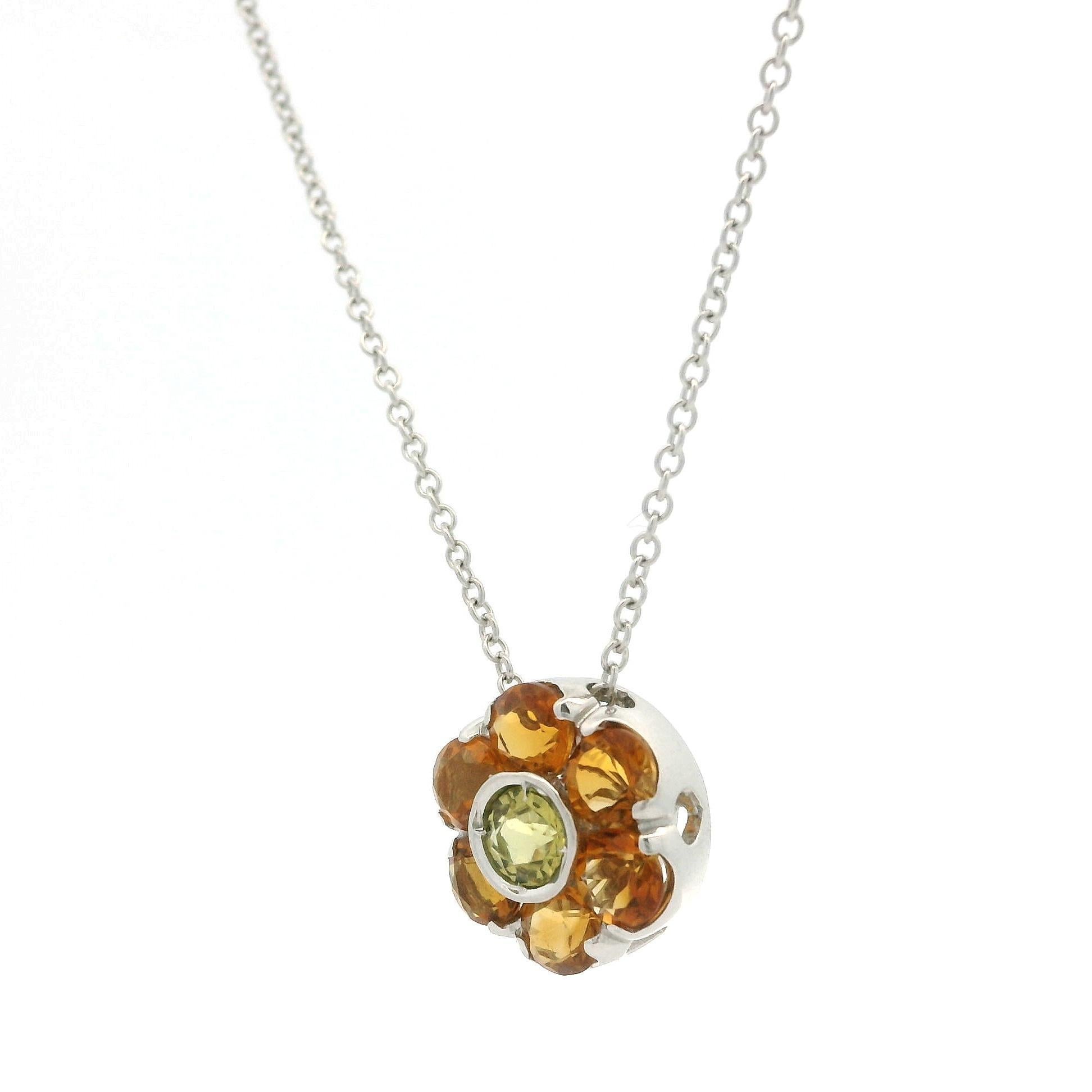 Pasquale Bruni Collier pendentif grappe de fleurs en or 18 carats, citrine, quartz et saphir en vente 1