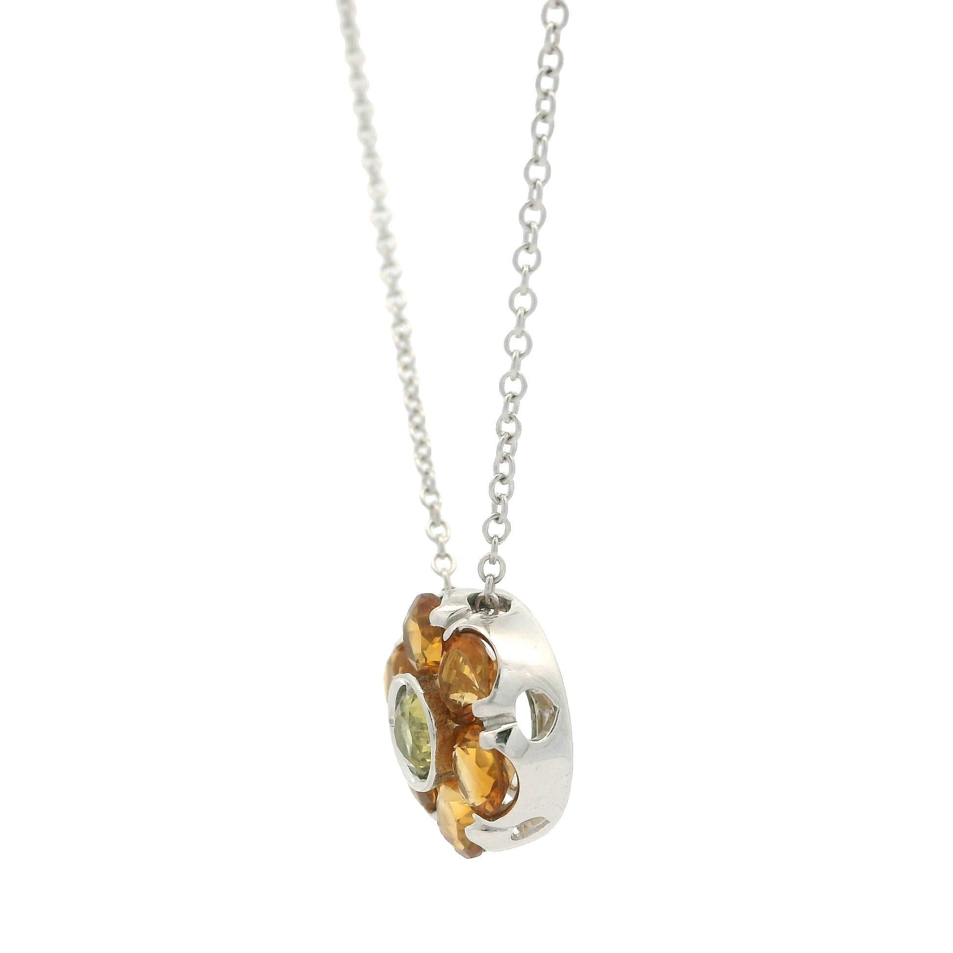 Pasquale Bruni Collier pendentif grappe de fleurs en or 18 carats, citrine, quartz et saphir en vente 2